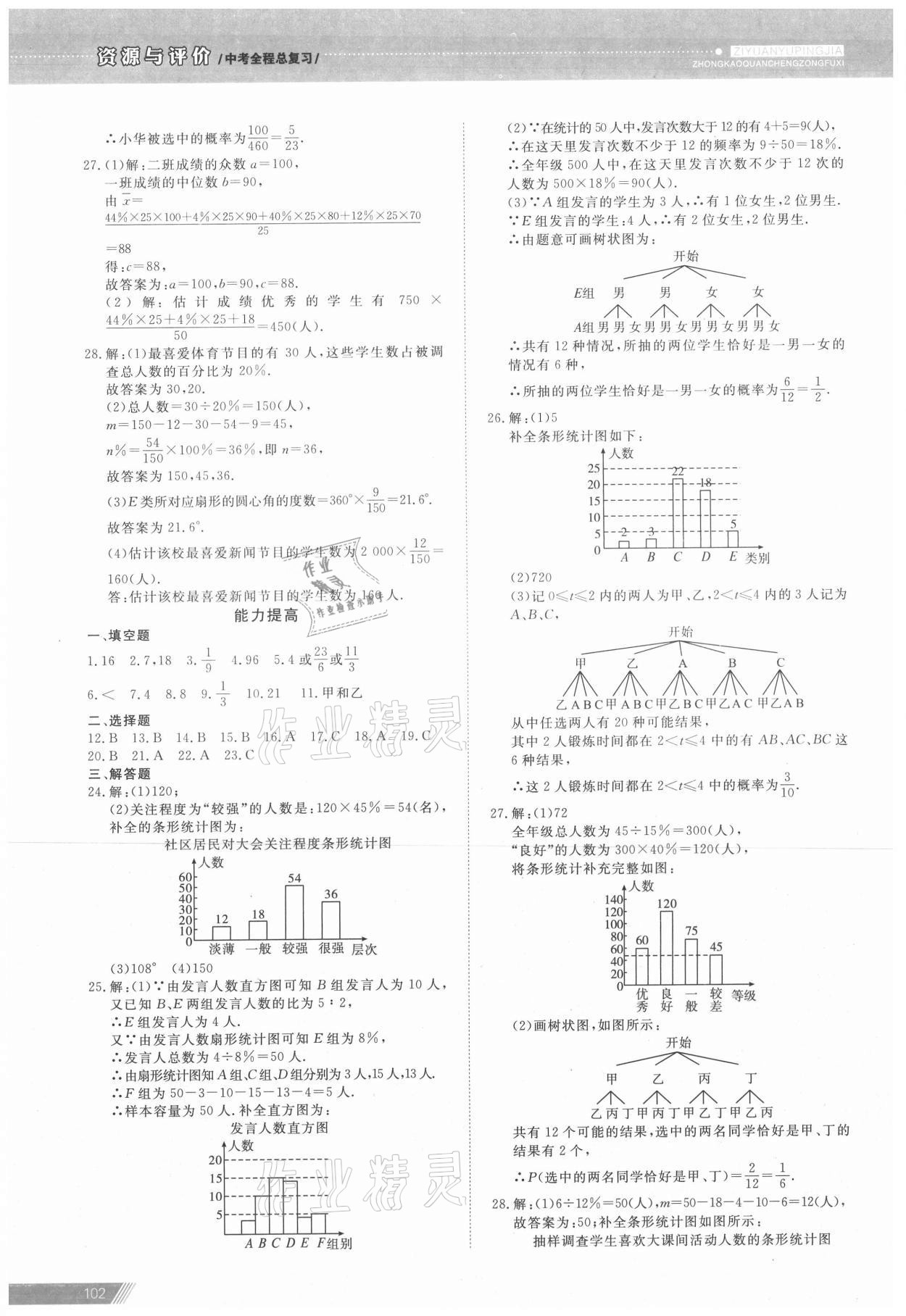 2021年資源與評價中考全程總復習數學 參考答案第8頁