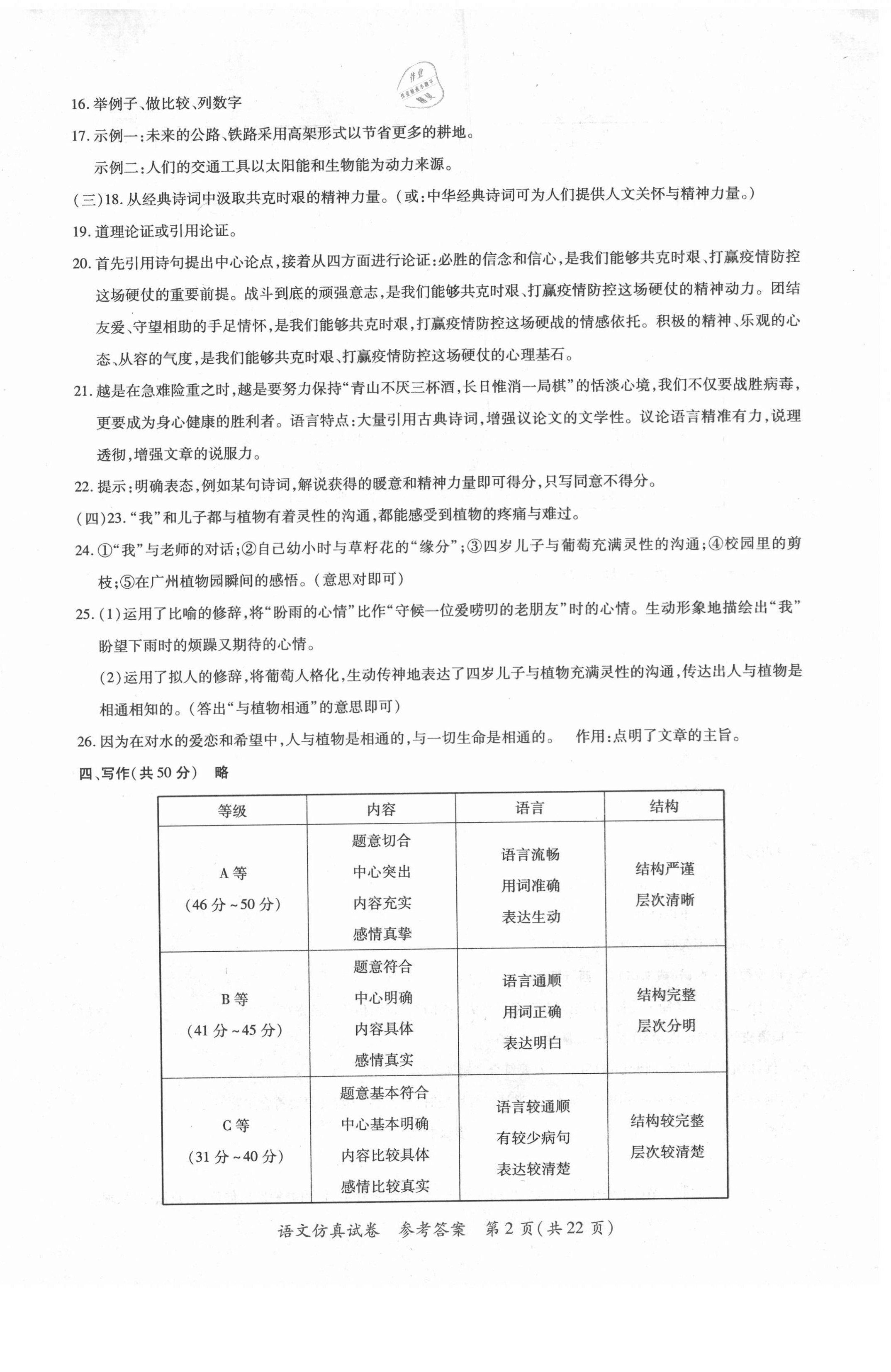 2021年資源與評價中考全程總復(fù)習(xí)語文 參考答案第12頁