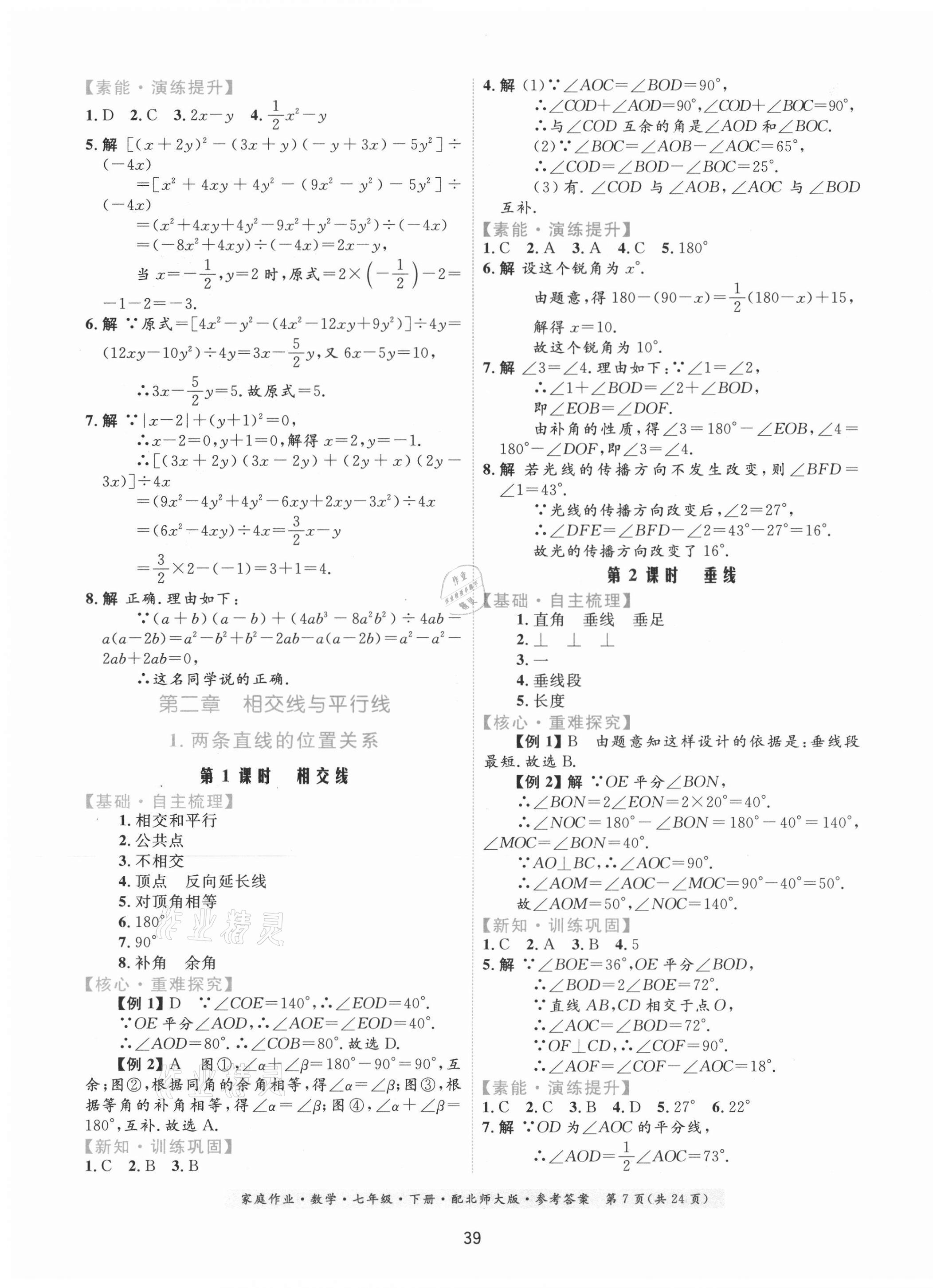 2021年家庭作业七年级数学下册北师大版 第7页