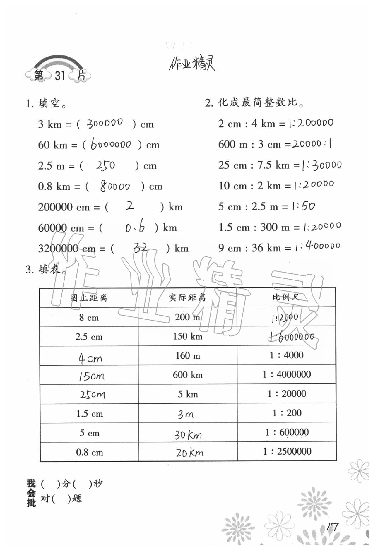 2021年小學(xué)數(shù)學(xué)口算訓(xùn)練六年級下冊北師大版 參考答案第17頁