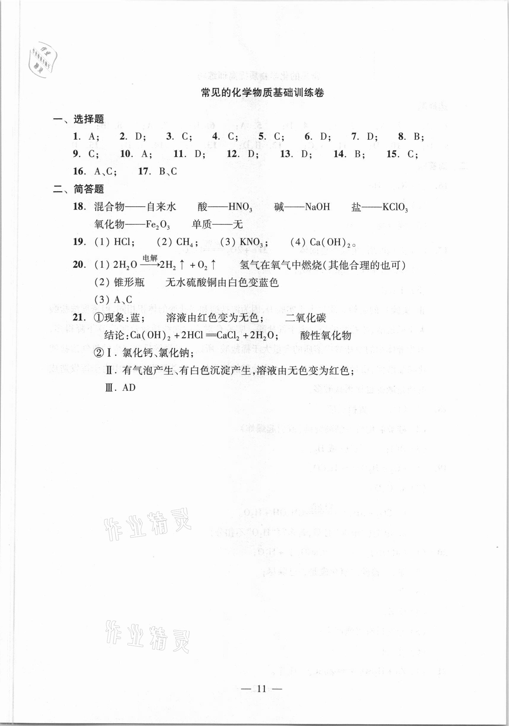 2021年初中化學(xué)測(cè)試與評(píng)估 參考答案第11頁(yè)