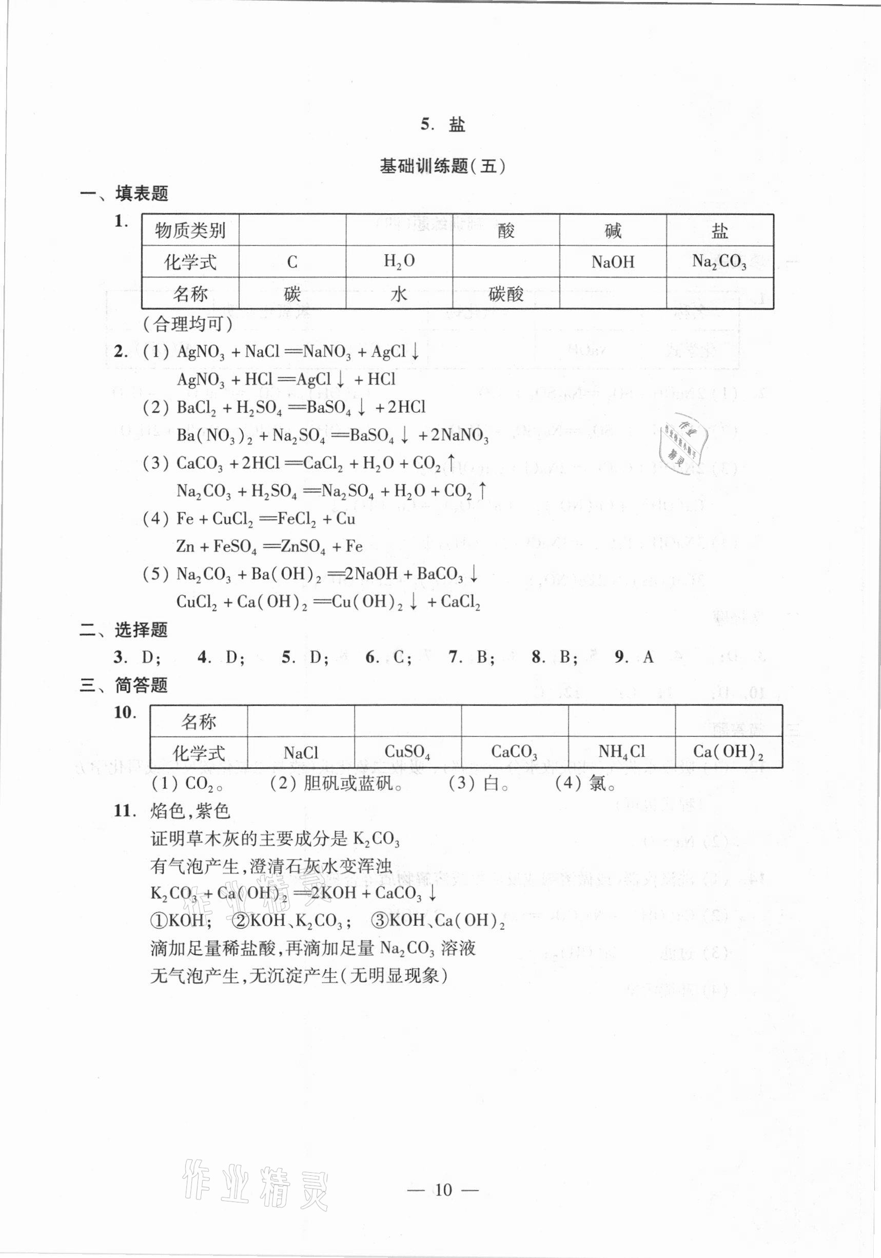 2021年初中化學(xué)測試與評估 參考答案第10頁