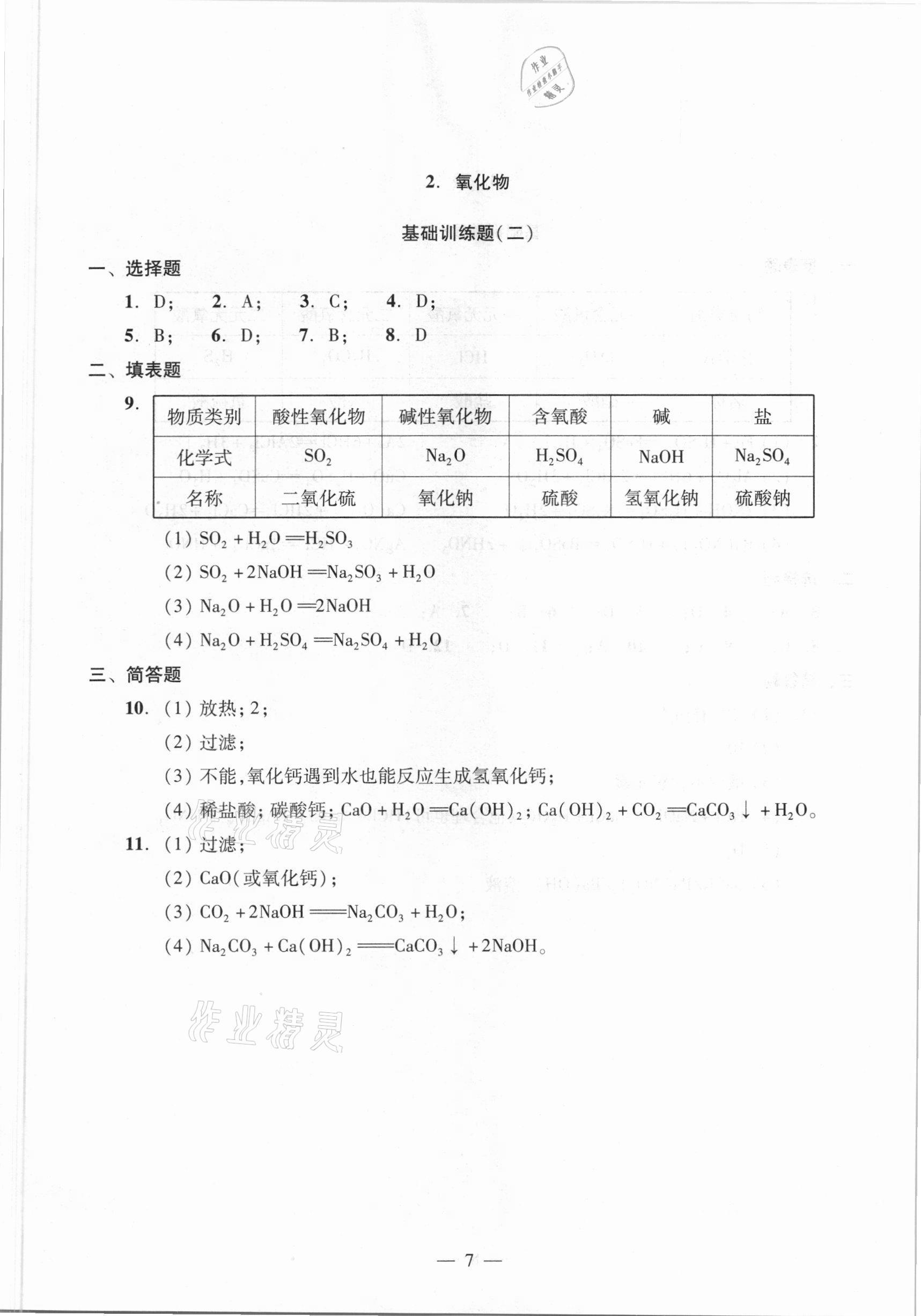 2021年初中化學(xué)測試與評估 參考答案第7頁