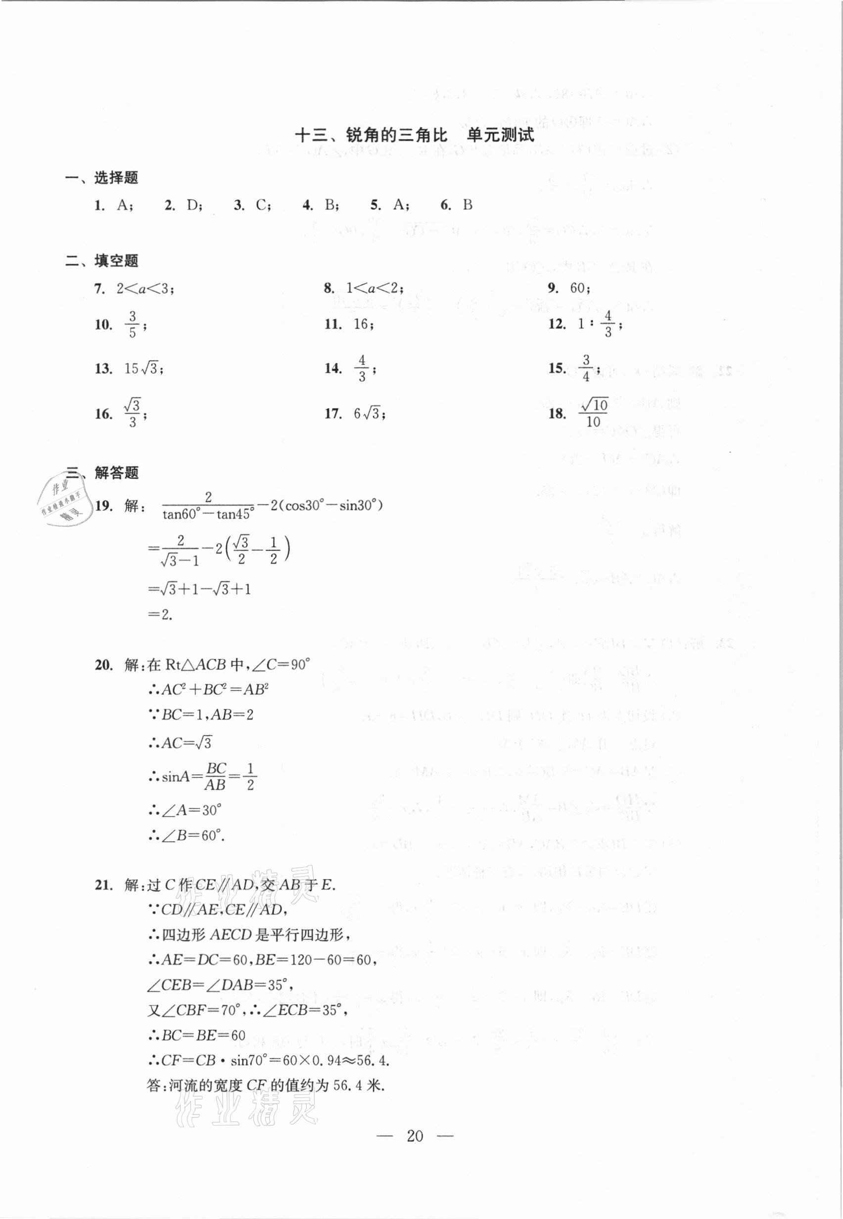 2021年初中數(shù)學(xué)測(cè)試與評(píng)估 參考答案第20頁(yè)