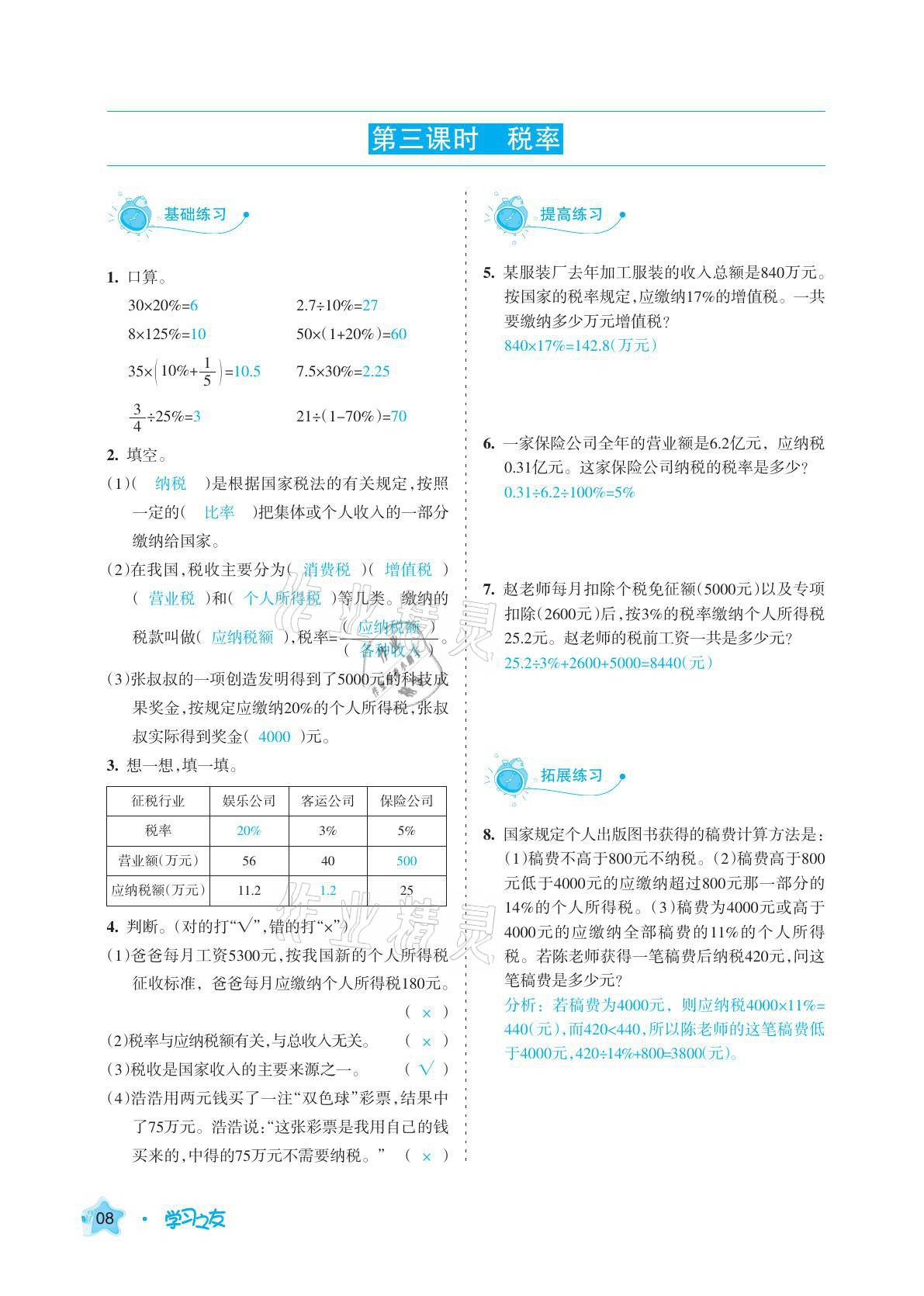 2021年學(xué)習(xí)之友六年級(jí)數(shù)學(xué)下冊(cè)人教版 參考答案第8頁(yè)