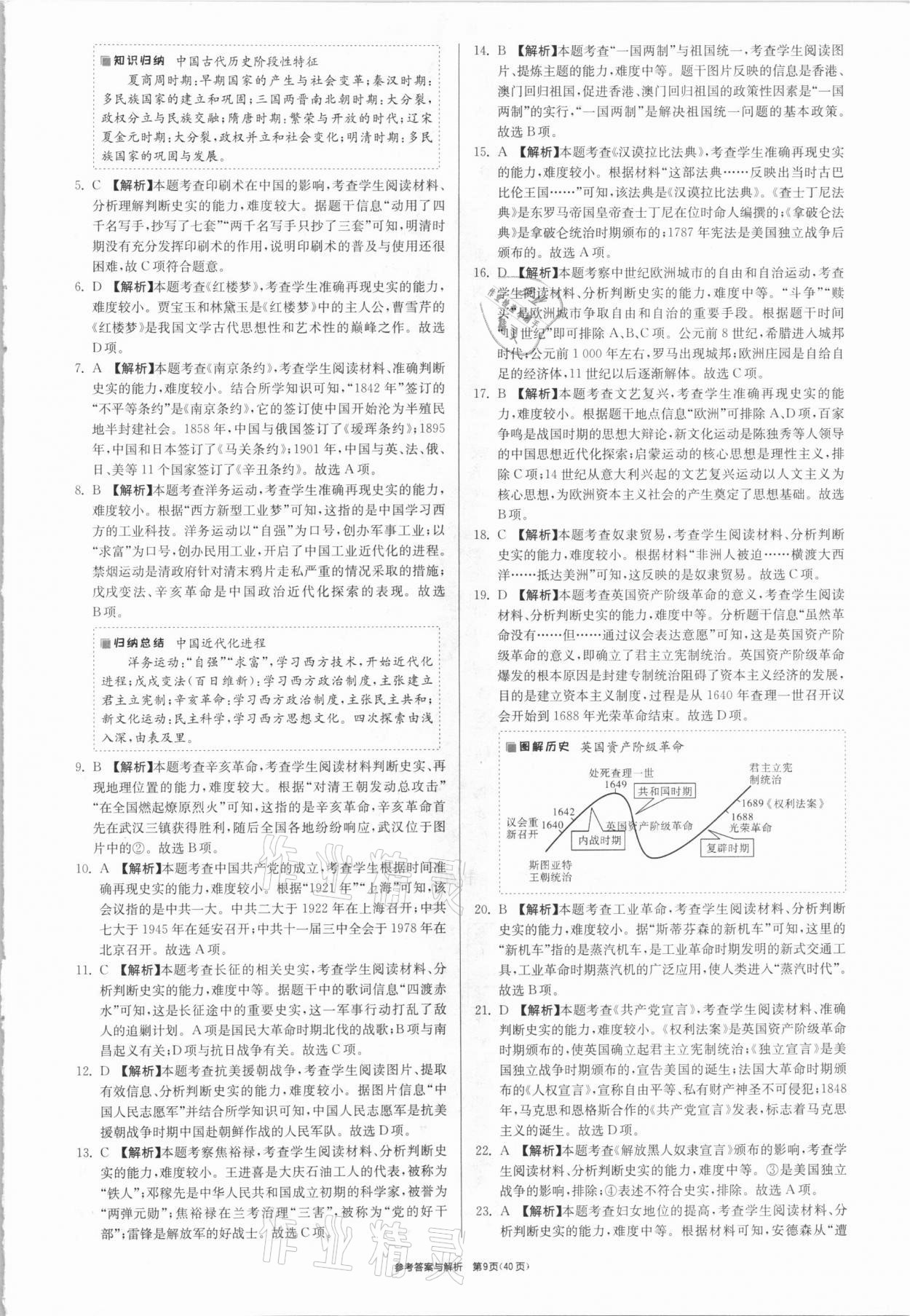 2021年春雨教育考必勝福建省中考試卷精選歷史 參考答案第9頁