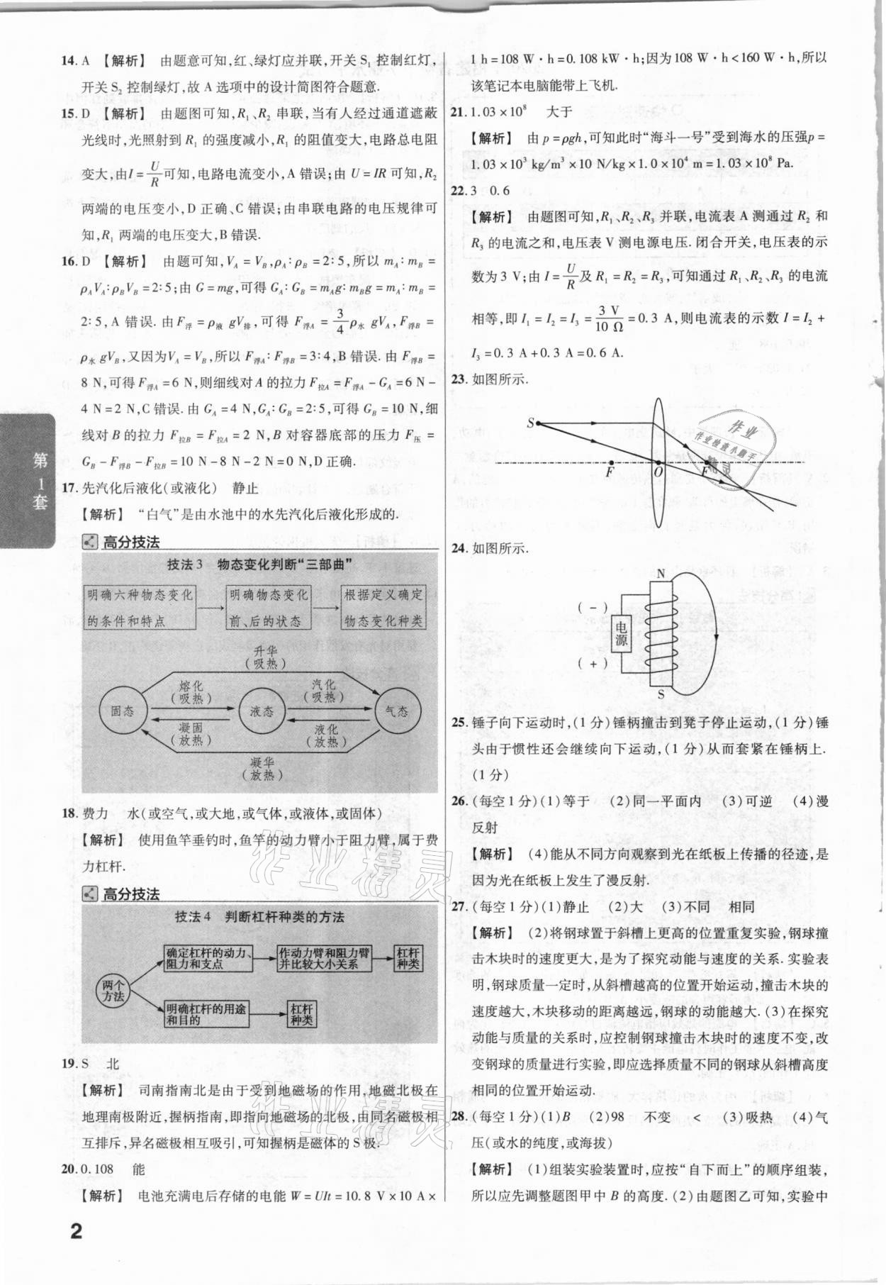2021年金考卷福建中考45套汇编物理&nbsp;参考答案第2页