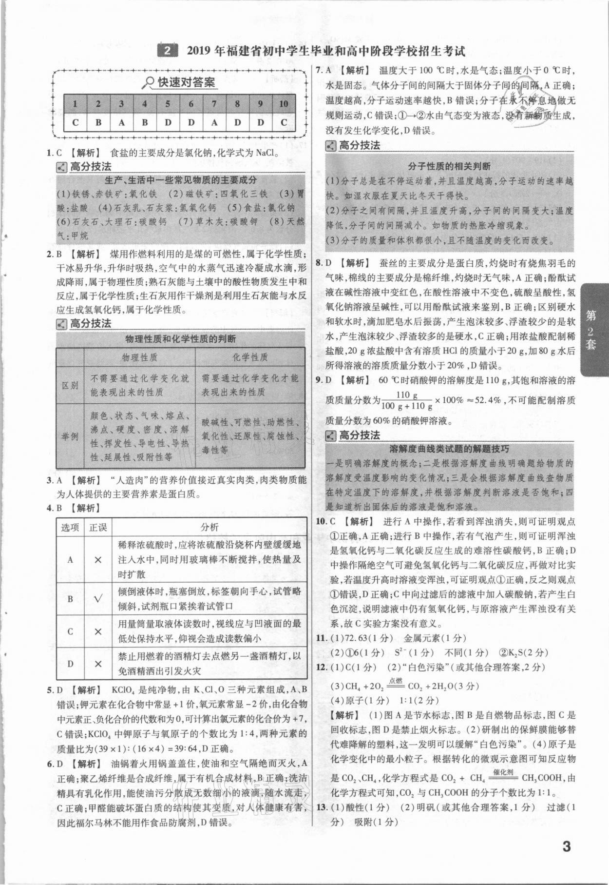 2021年金考卷福建中考45套匯編化學 參考答案第3頁