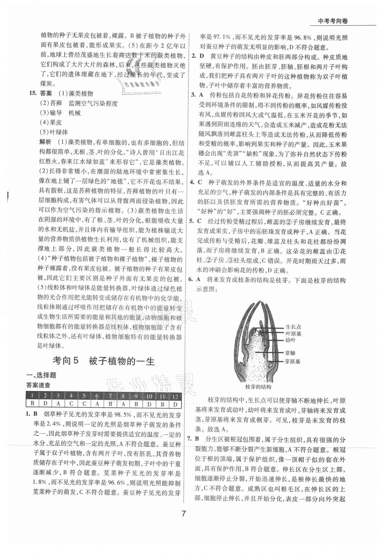 2021年5年中考試卷生物包頭專版 參考答案第7頁