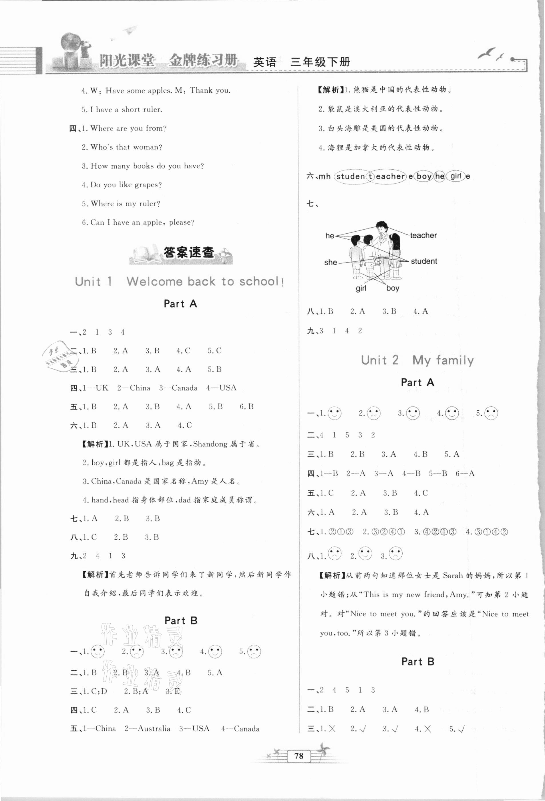 2021年陽光課堂金牌練習(xí)冊三年級英語下冊人教版 第1頁