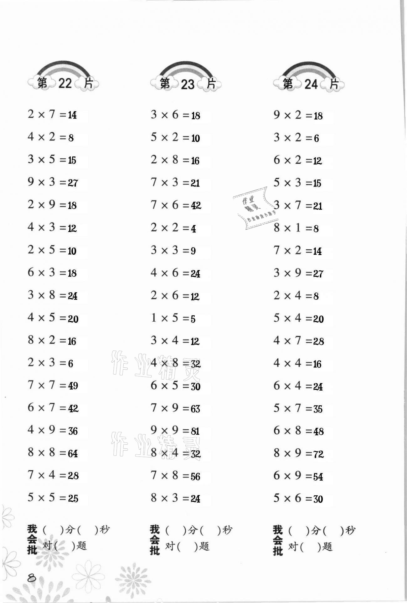 2021年小學(xué)數(shù)學(xué)口算訓(xùn)練二年級(jí)下冊(cè)人教版 參考答案第8頁