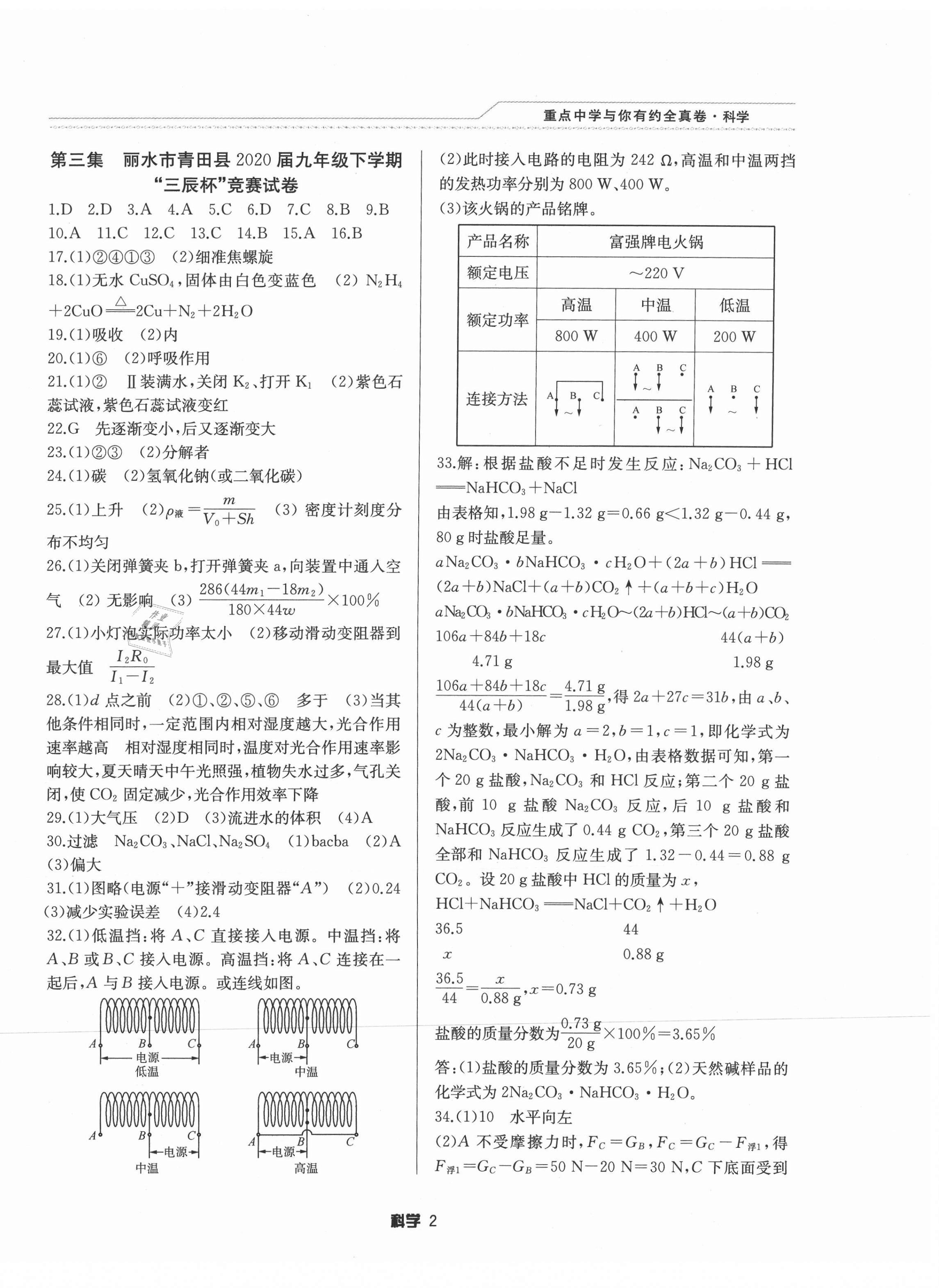 2021年重点中学与你有约全真卷科学 第2页