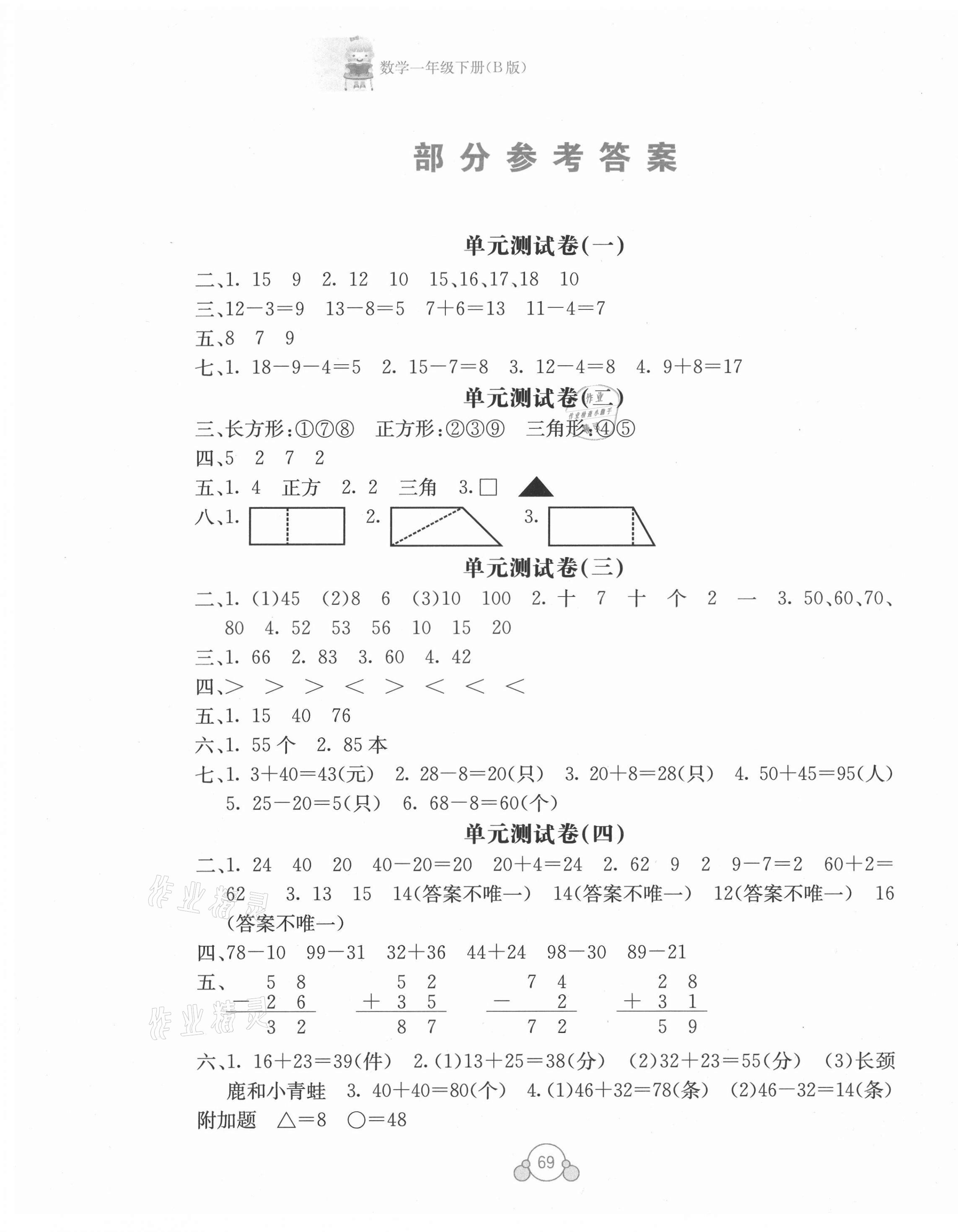 2021年自主學習能力測評單元測試一年級數(shù)學下冊蘇教版B版 第1頁