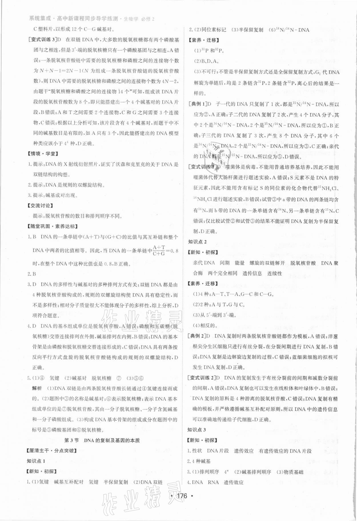 2021年系統(tǒng)集成新課程同步導(dǎo)學(xué)練測高中生物必修2 參考答案第10頁