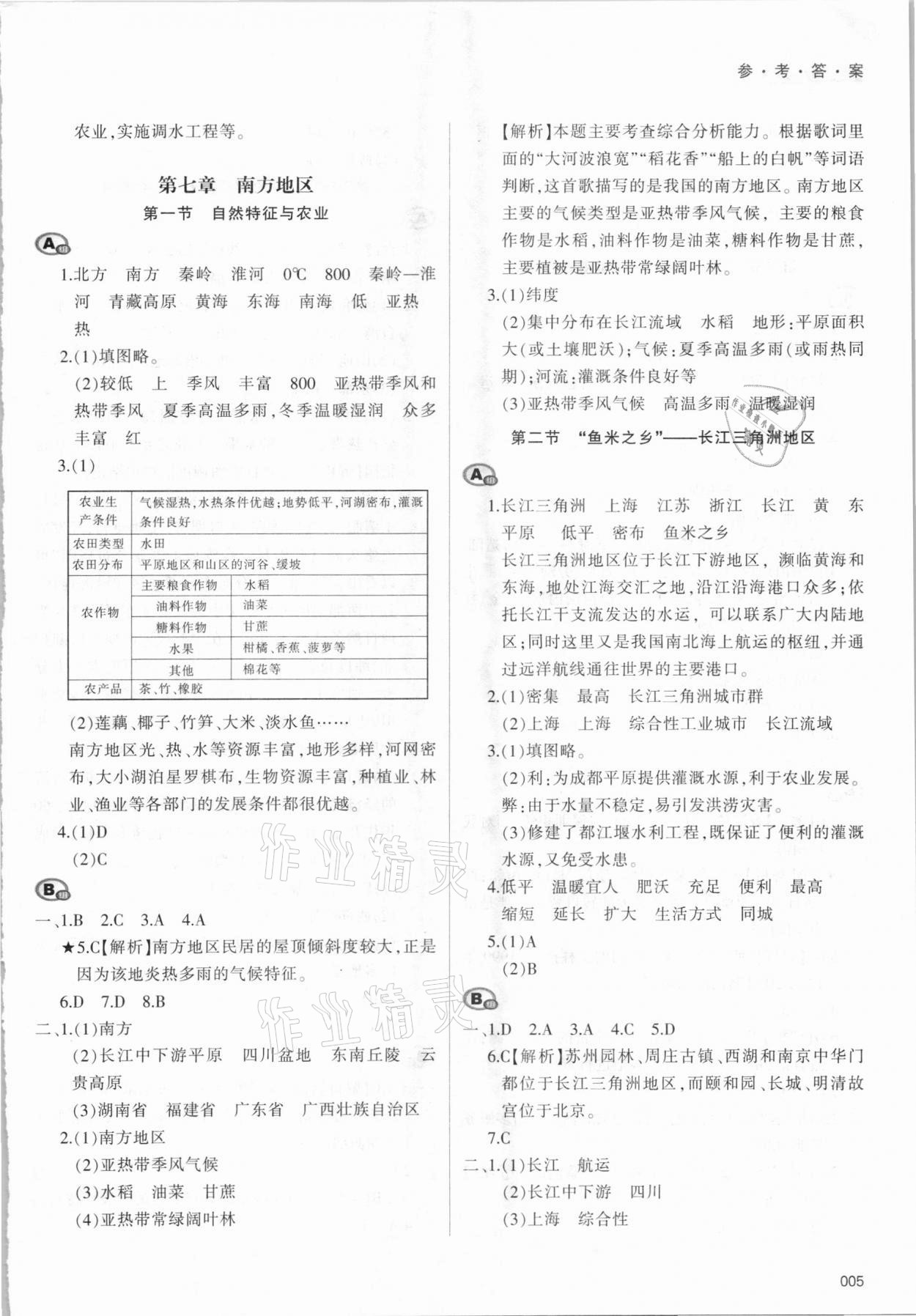 2021年学习质量监测八年级地理下册人教版 参考答案第5页