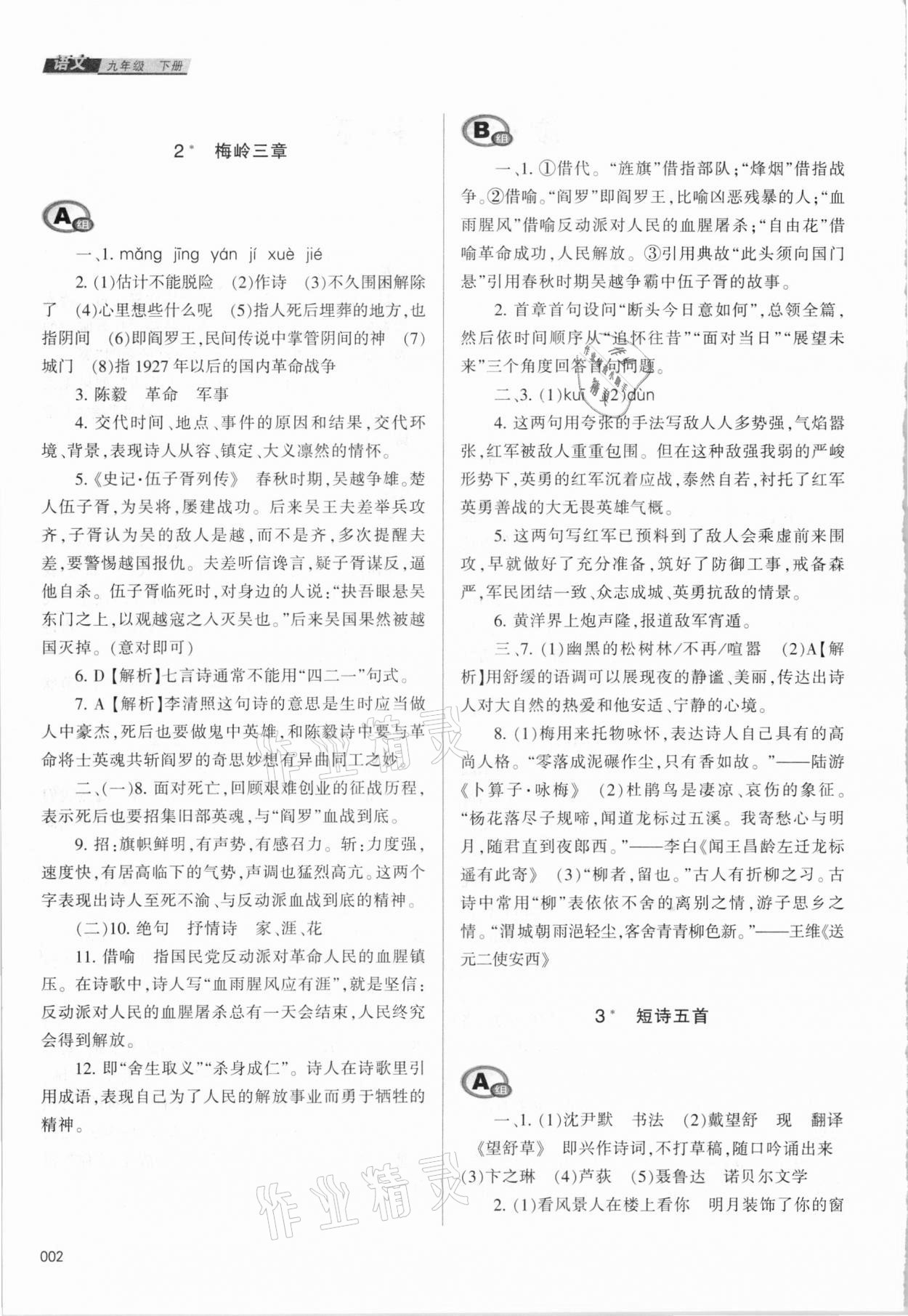 2021年學(xué)習(xí)質(zhì)量監(jiān)測九年級語文下冊人教版 參考答案第2頁