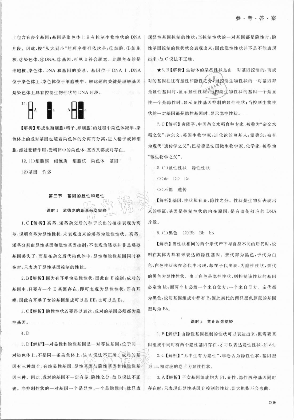 2021年學(xué)習(xí)質(zhì)量監(jiān)測(cè)八年級(jí)生物學(xué)下冊(cè)人教版 參考答案第5頁(yè)