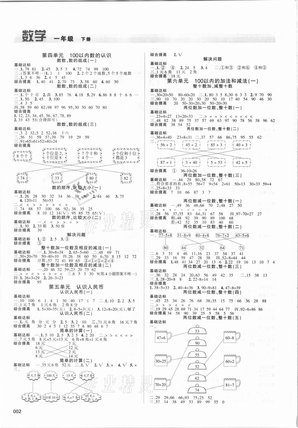 2021年學(xué)習(xí)質(zhì)量監(jiān)測一年級數(shù)學(xué)下冊人教版 第2頁