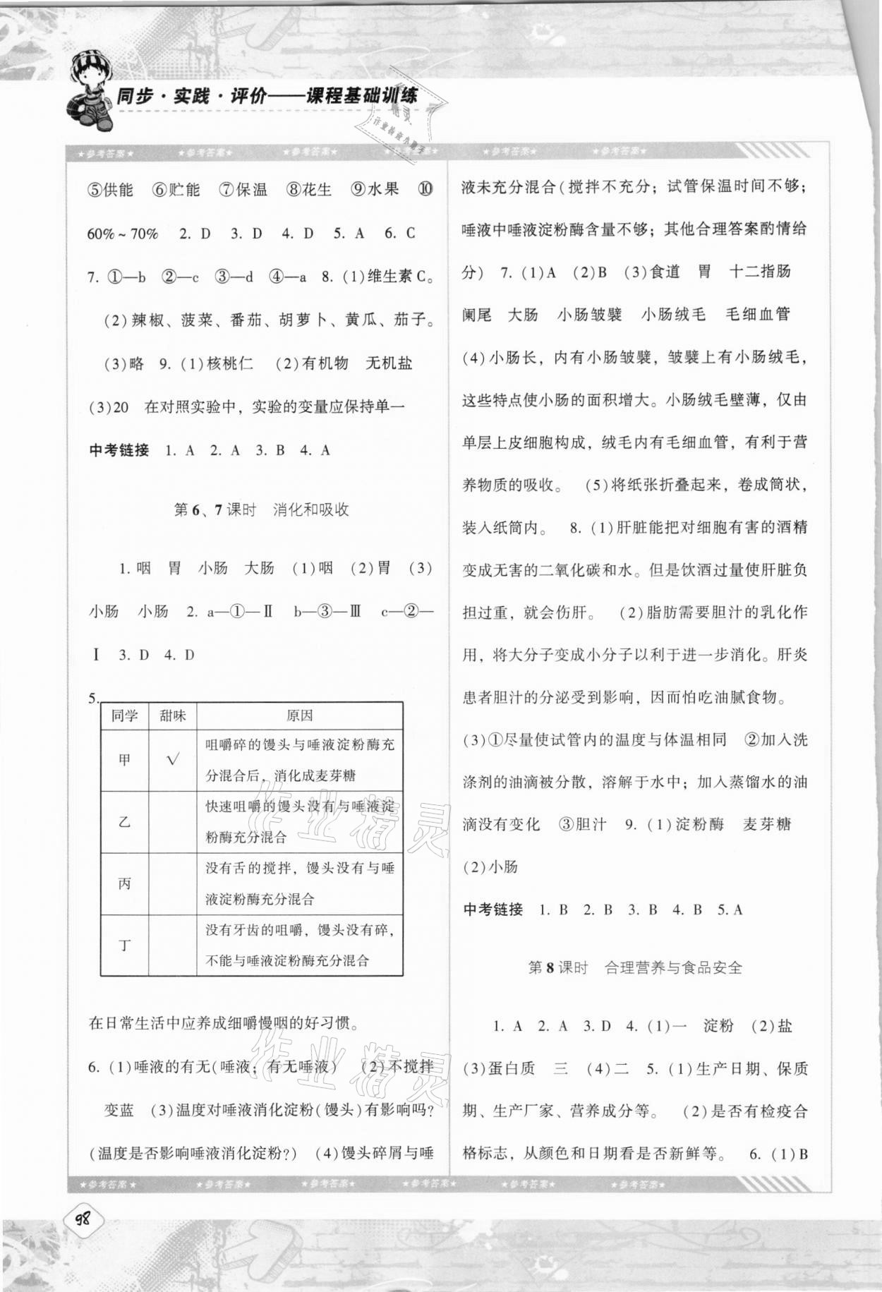 2021年同步实践评价课程基础训练七年级生物下册人教版 第2页