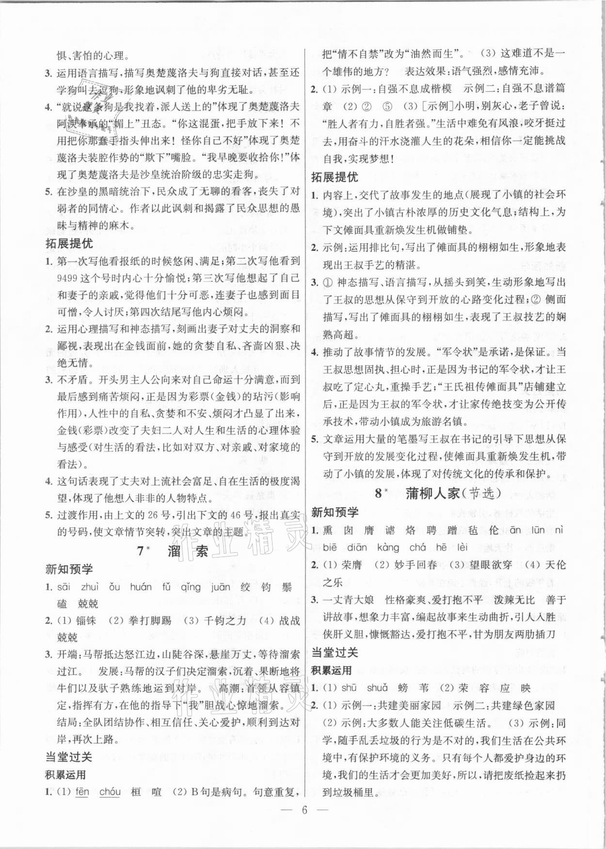 2021年金钥匙提优训练课课练九年级语文下册人教版 参考答案第6页