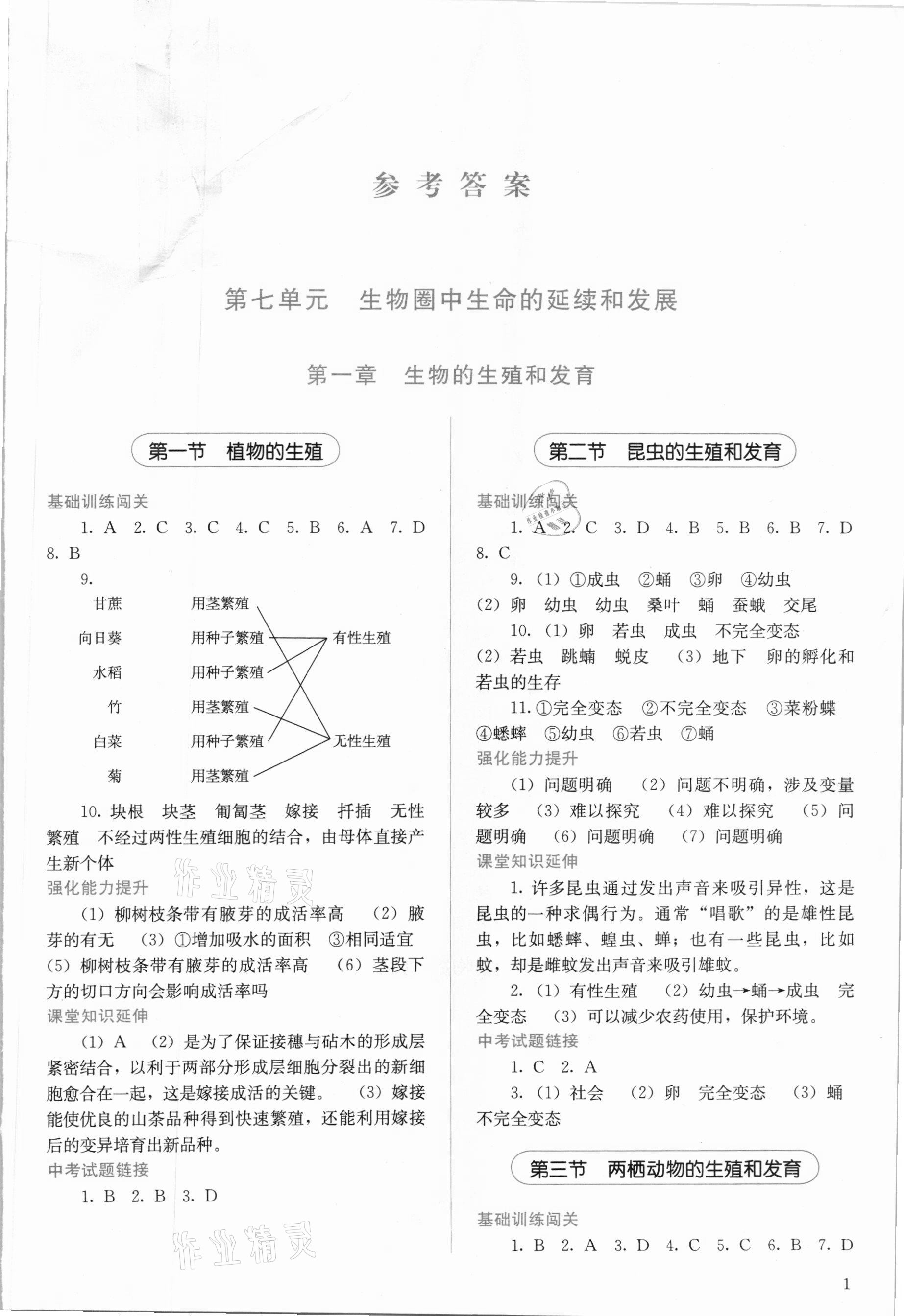 2021年人教金学典同步解析与测评八年级生物学下册人教版山西专版 第1页