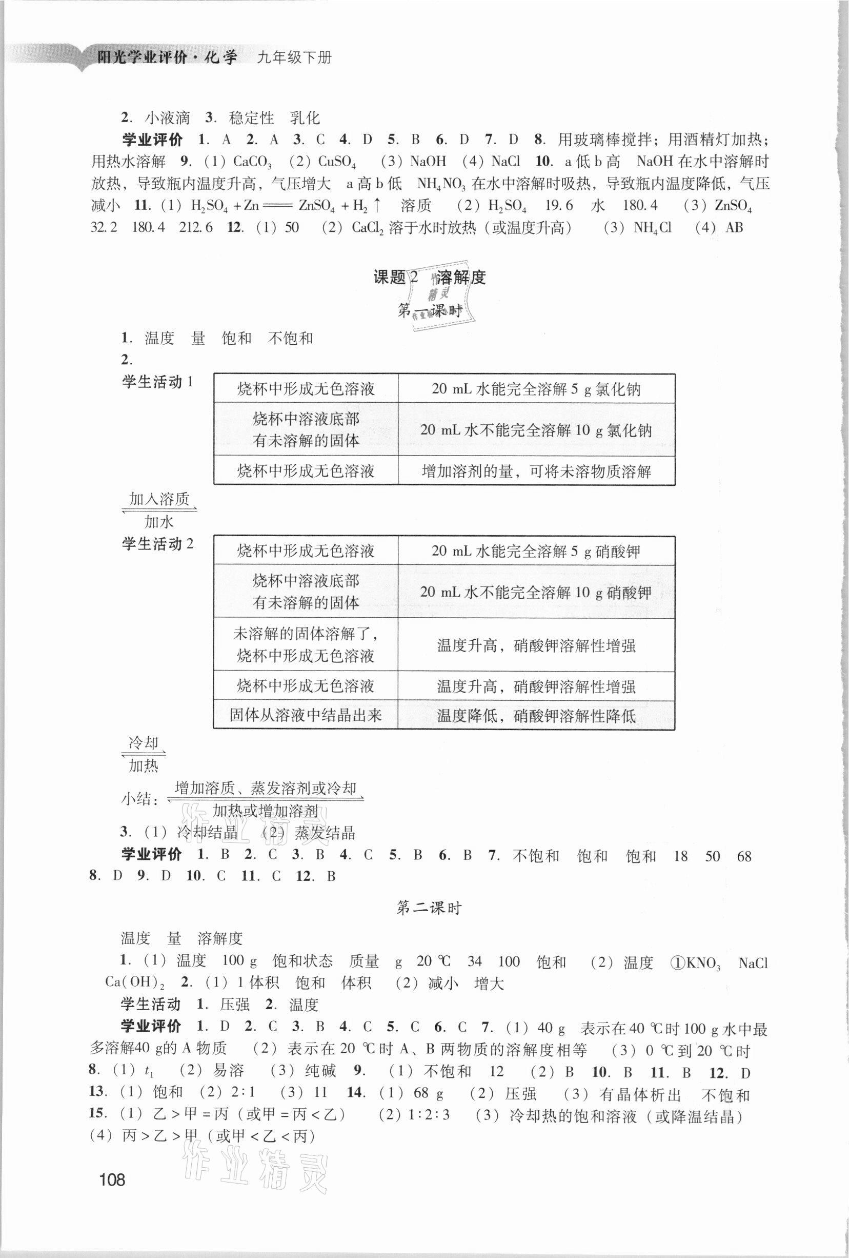 2021年陽光學(xué)業(yè)評價九年級化學(xué)下冊人教版 參考答案第5頁