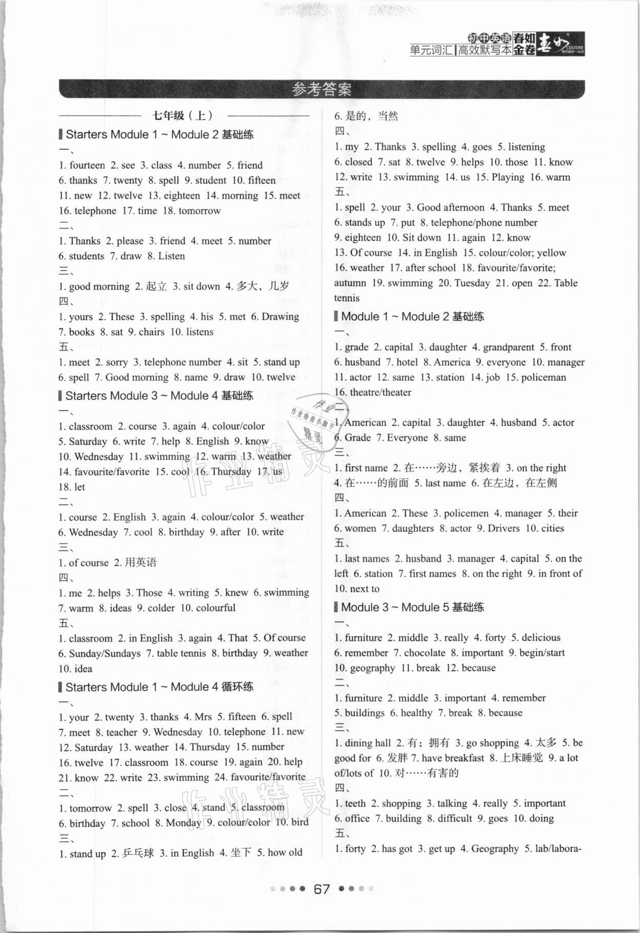 2021年春如金卷中考英語專項突破廣東專版 參考答案第5頁