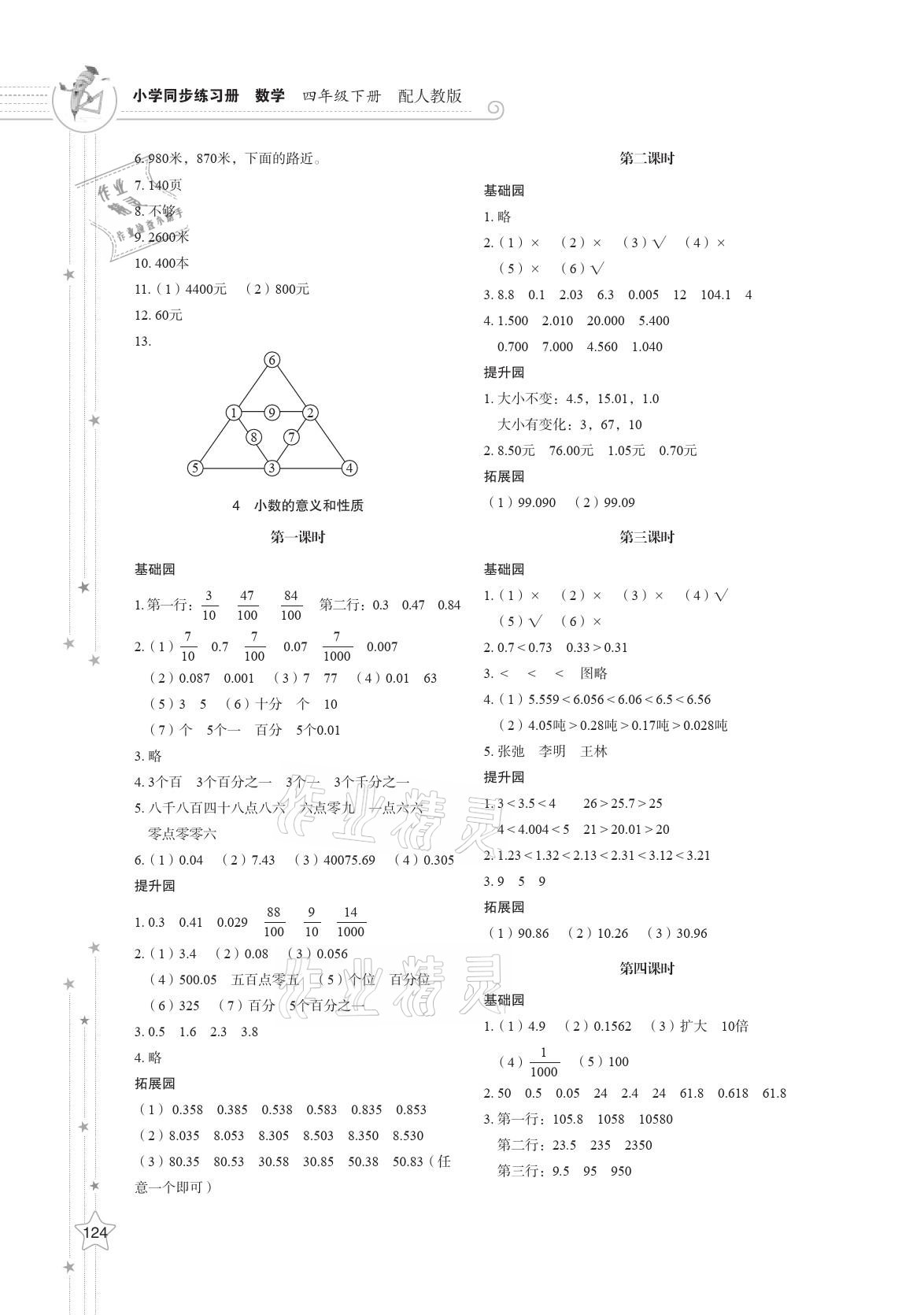 2021年同步練習(xí)冊(cè)四年級(jí)數(shù)學(xué)下冊(cè)人教版山東教育出版社 第4頁