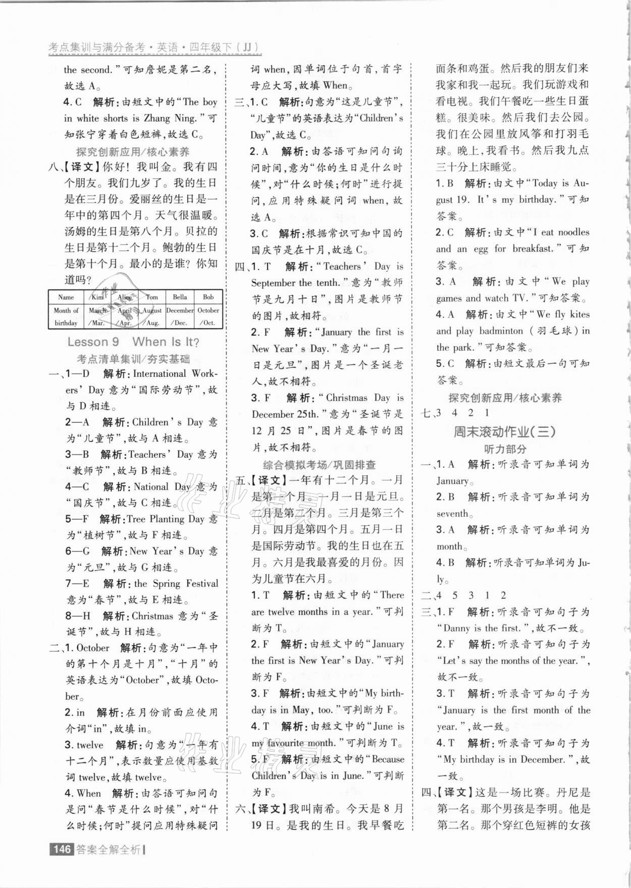 2021年考點集訓與滿分備考四年級英語下冊冀教版 參考答案第10頁