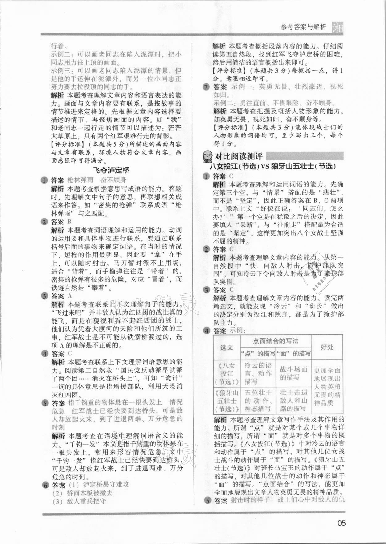2021年木頭馬閱讀力測(cè)評(píng)六年級(jí)語文人教版培優(yōu)篇A版湖南專版 參考答案第5頁(yè)