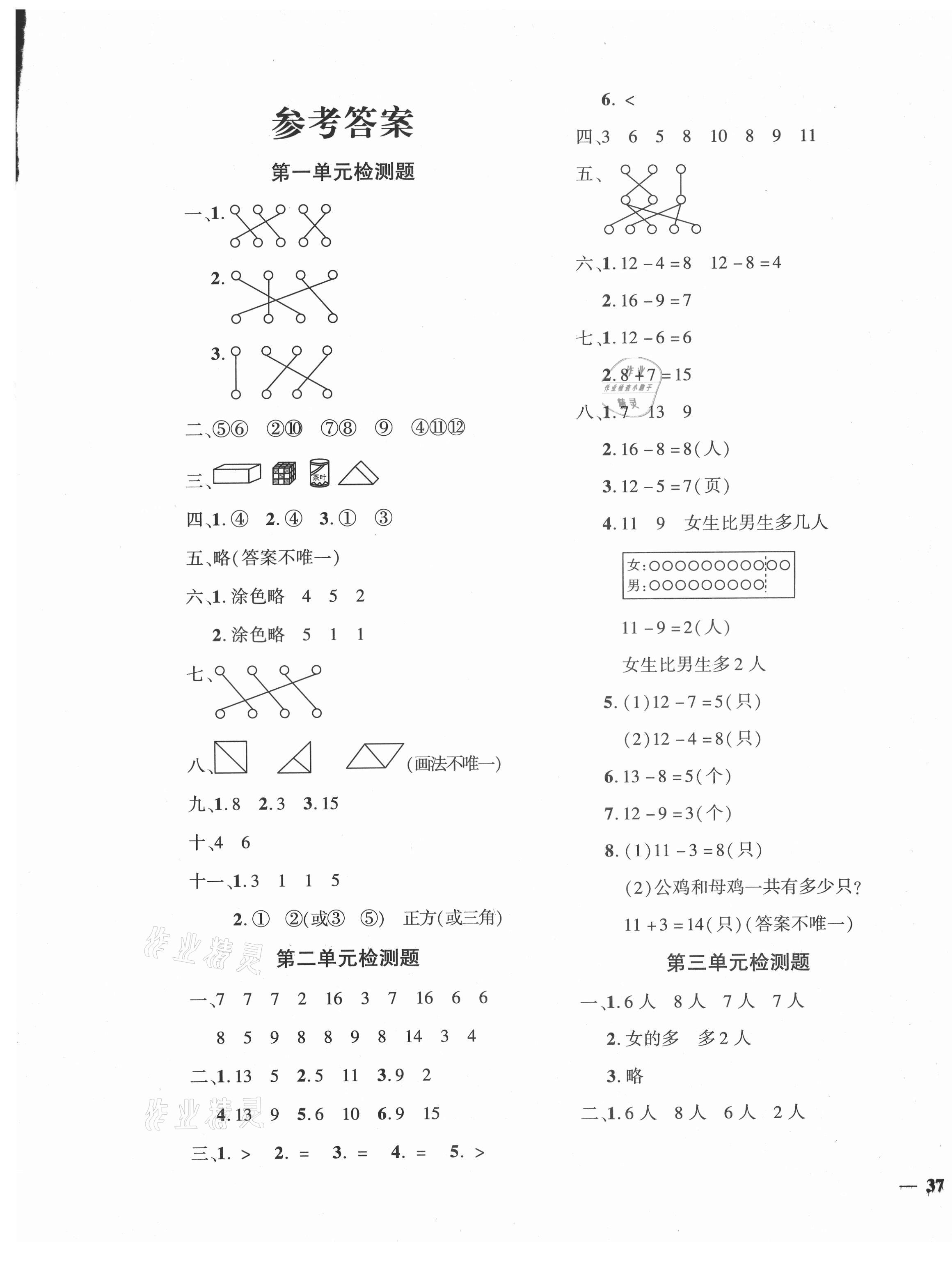 2021年黃岡360度定制密卷一年級數(shù)學下冊人教版湖南專版 第1頁