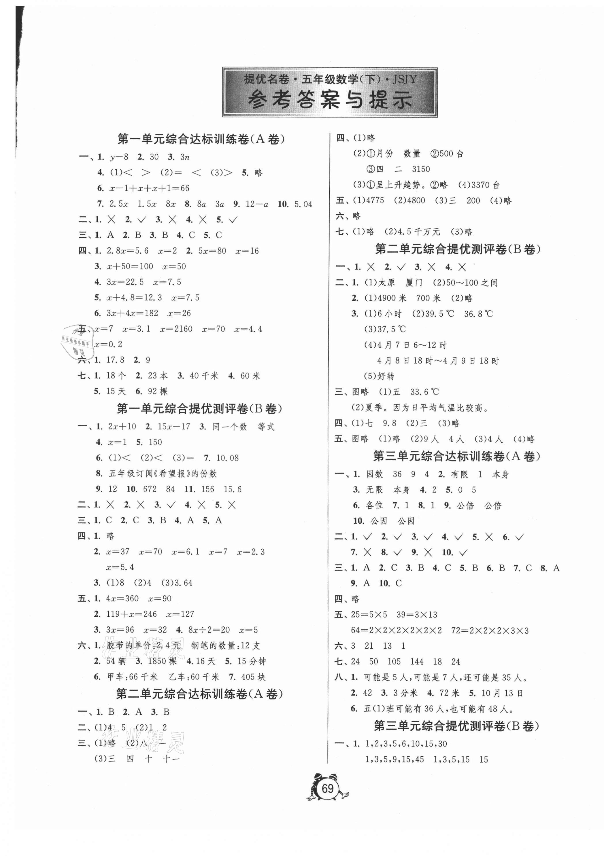 2021年提優(yōu)名卷五年級數(shù)學下冊蘇教版 第1頁