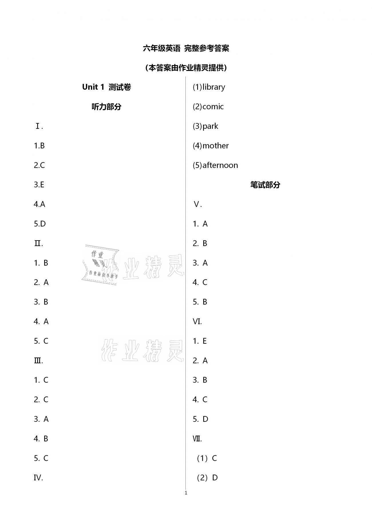 2021年學習之友六年級英語下冊人教版 參考答案第1頁