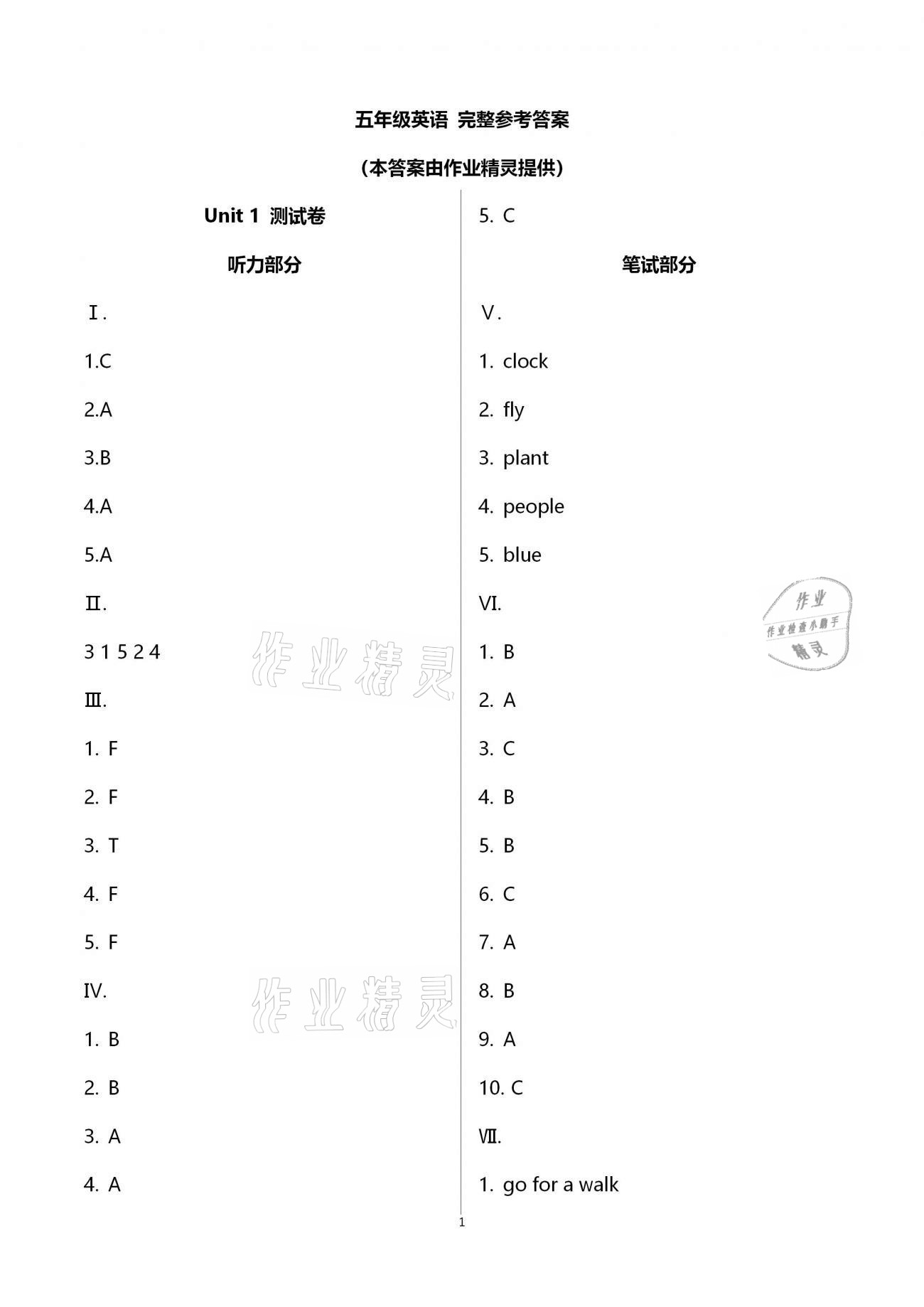 2021年学习之友五年级英语下册人教版 参考答案第5页