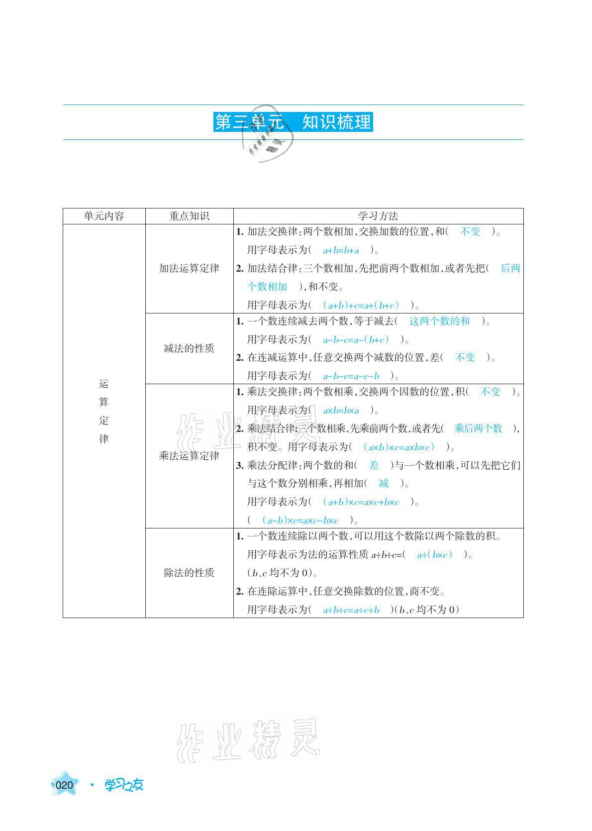 2021年學(xué)習(xí)之友四年級(jí)數(shù)學(xué)下冊(cè)人教版 參考答案第20頁