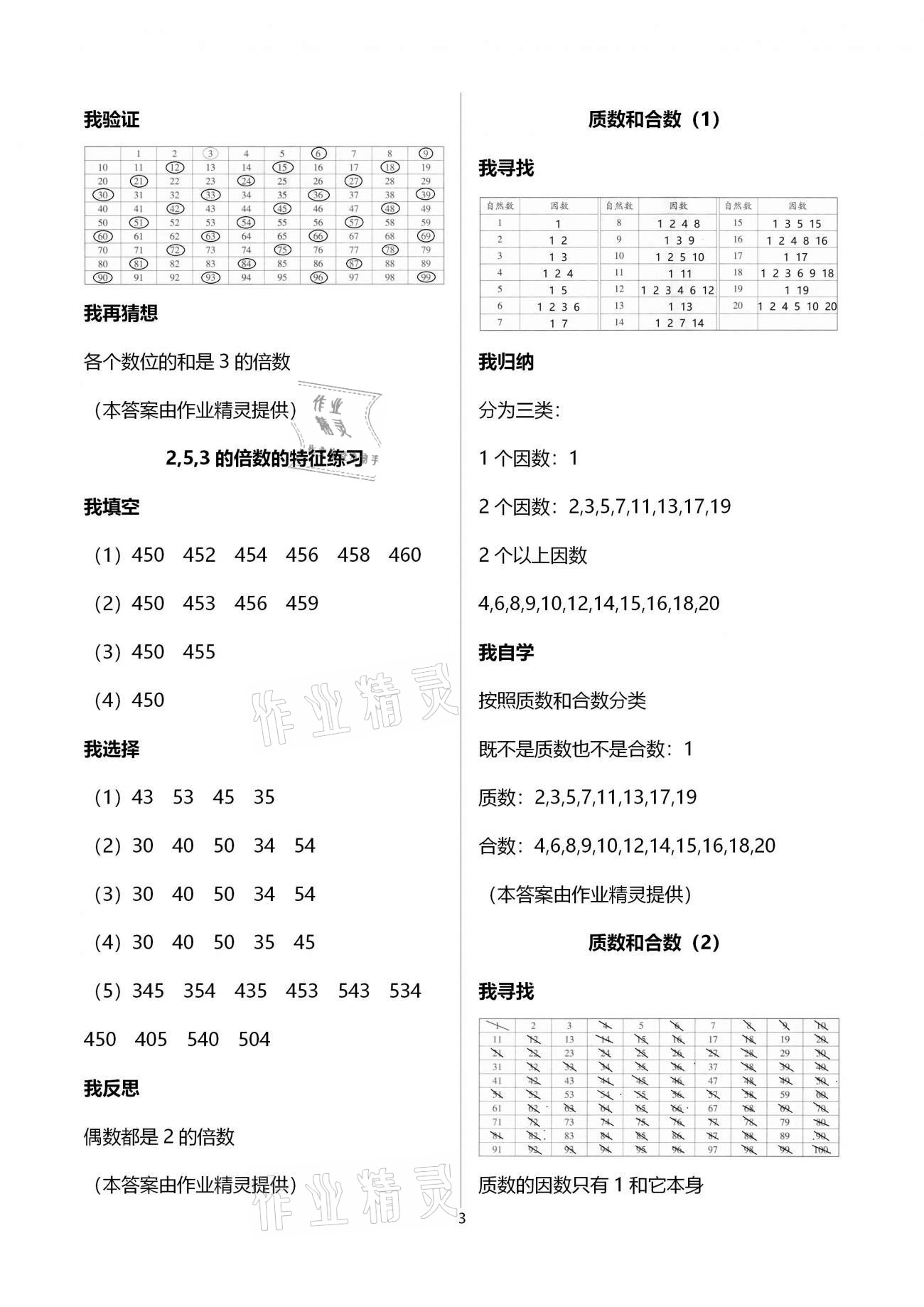 2021年导学新作业五年级数学下册人教版 参考答案第3页