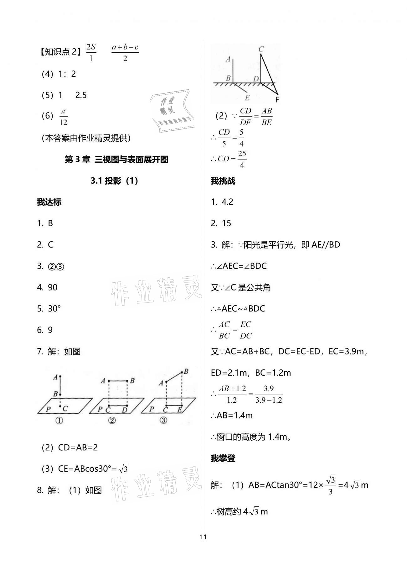 2021年导学新作业九年级数学下册浙教版 参考答案第11页