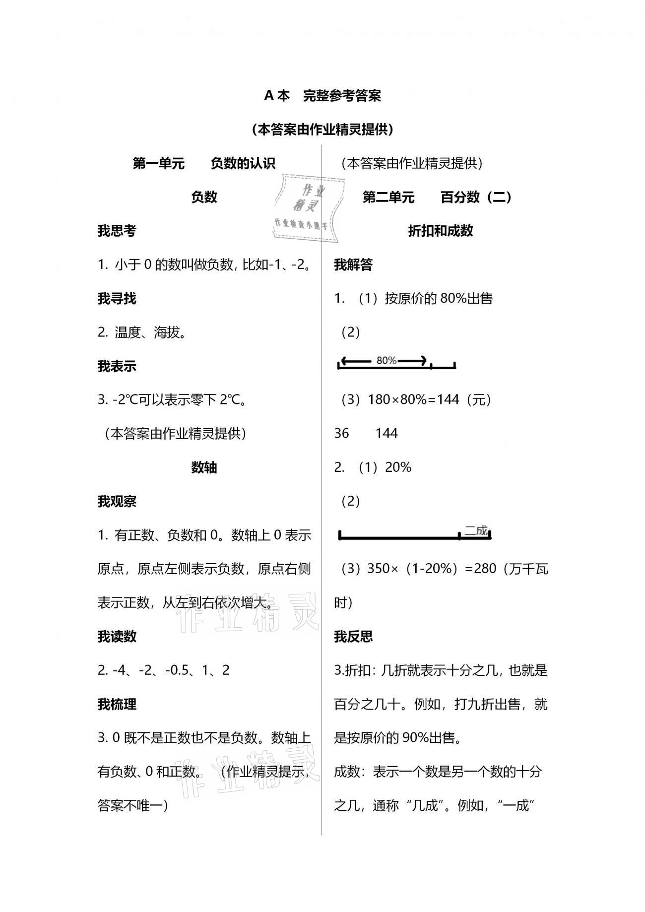 2021年导学新作业六年级数学下册人教版 参考答案第1页