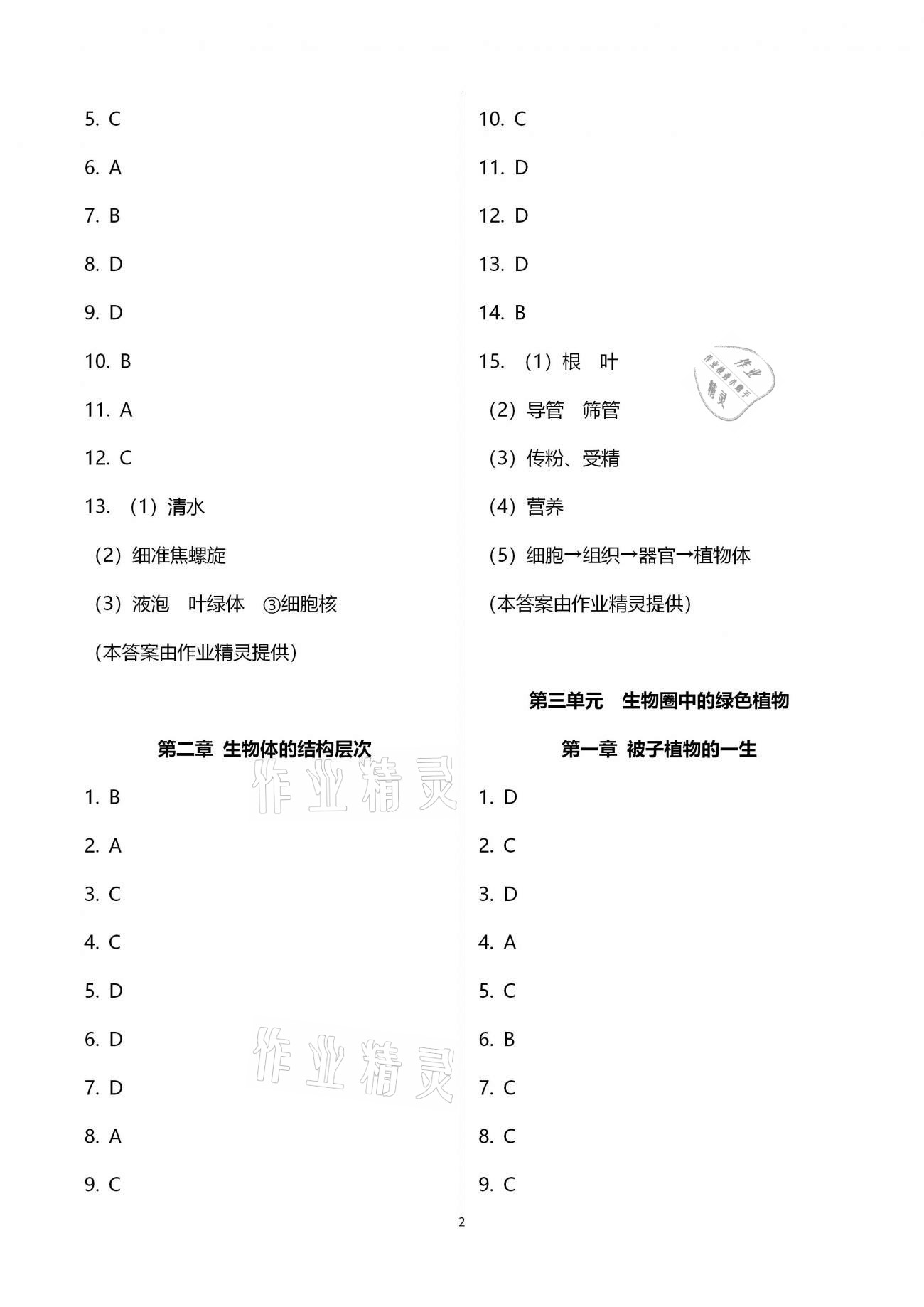 2021年好好学习中考总复习生物 参考答案第2页