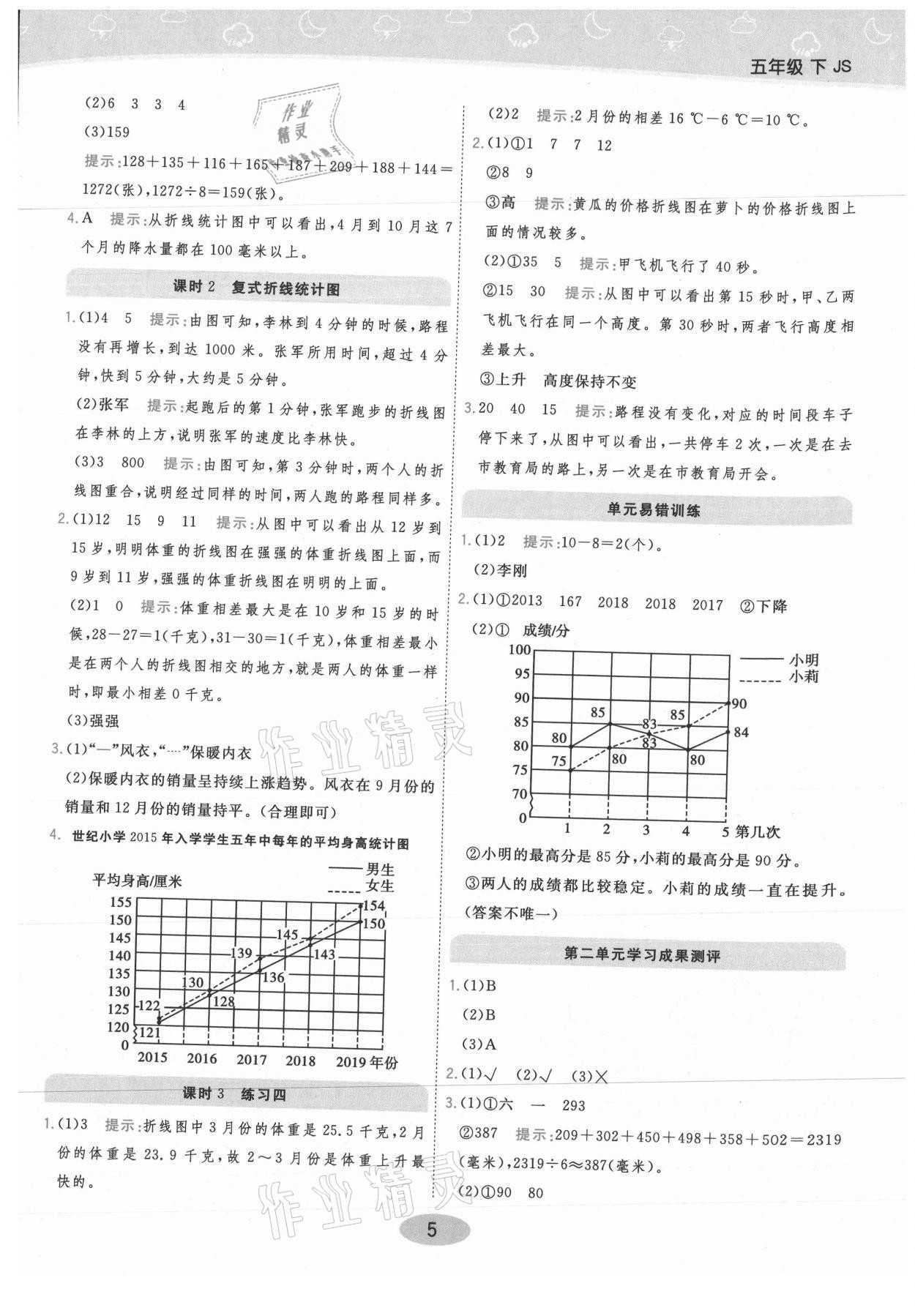 2021年黃岡同步練一日一練五年級數(shù)學下冊江蘇版 參考答案第5頁