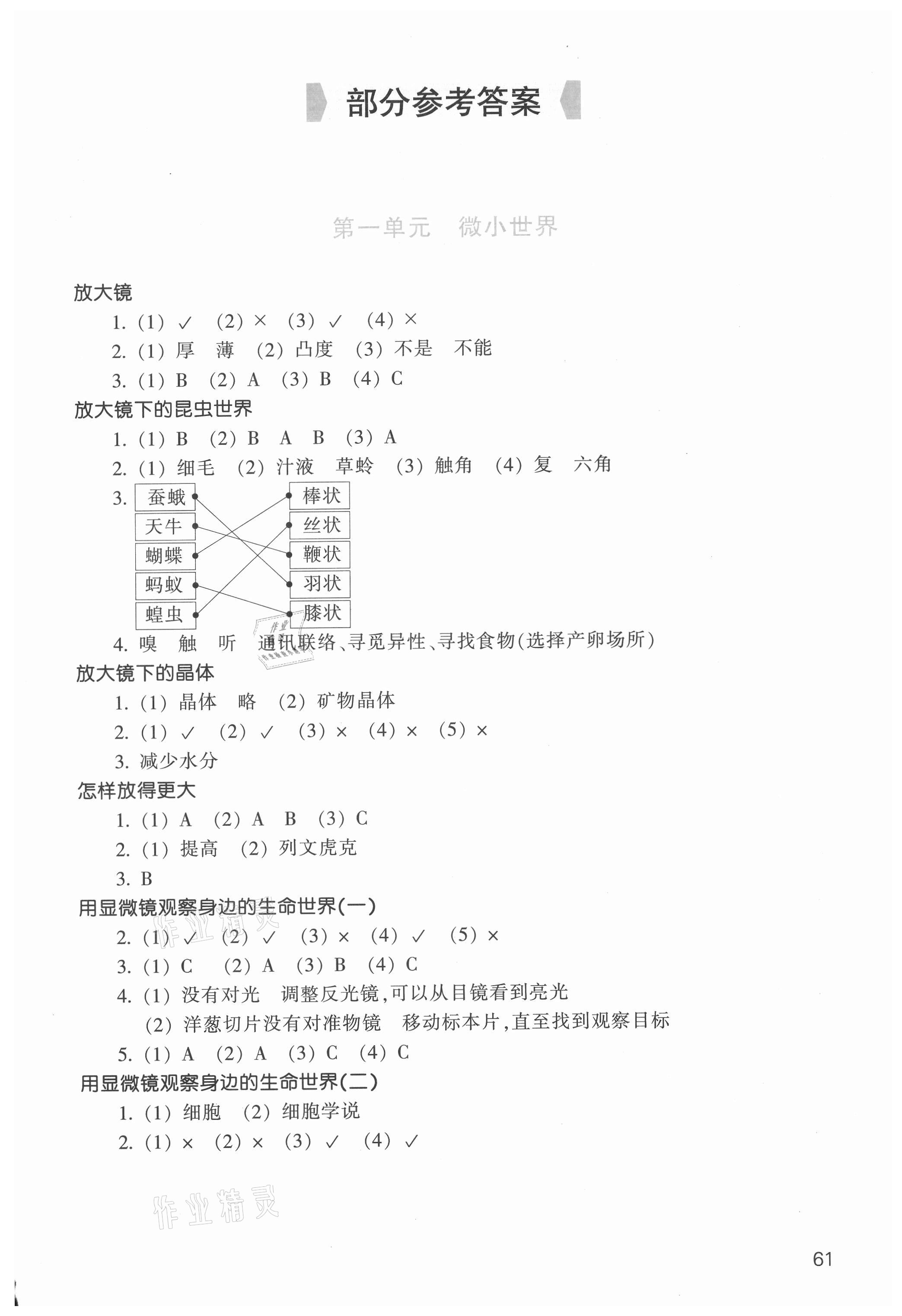 2021年每课一练小学科学六年级下册教科版浙江少年儿童出版社 参考答案第1页