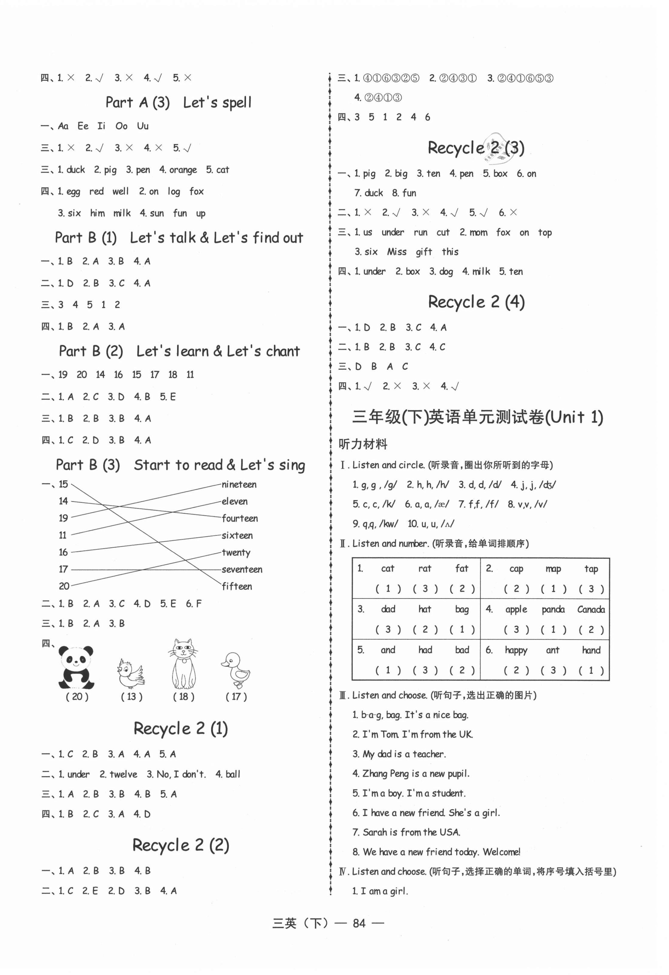 2021年小學(xué)英語學(xué)習(xí)好幫手三年級下冊人教PEP版 參考答案第4頁