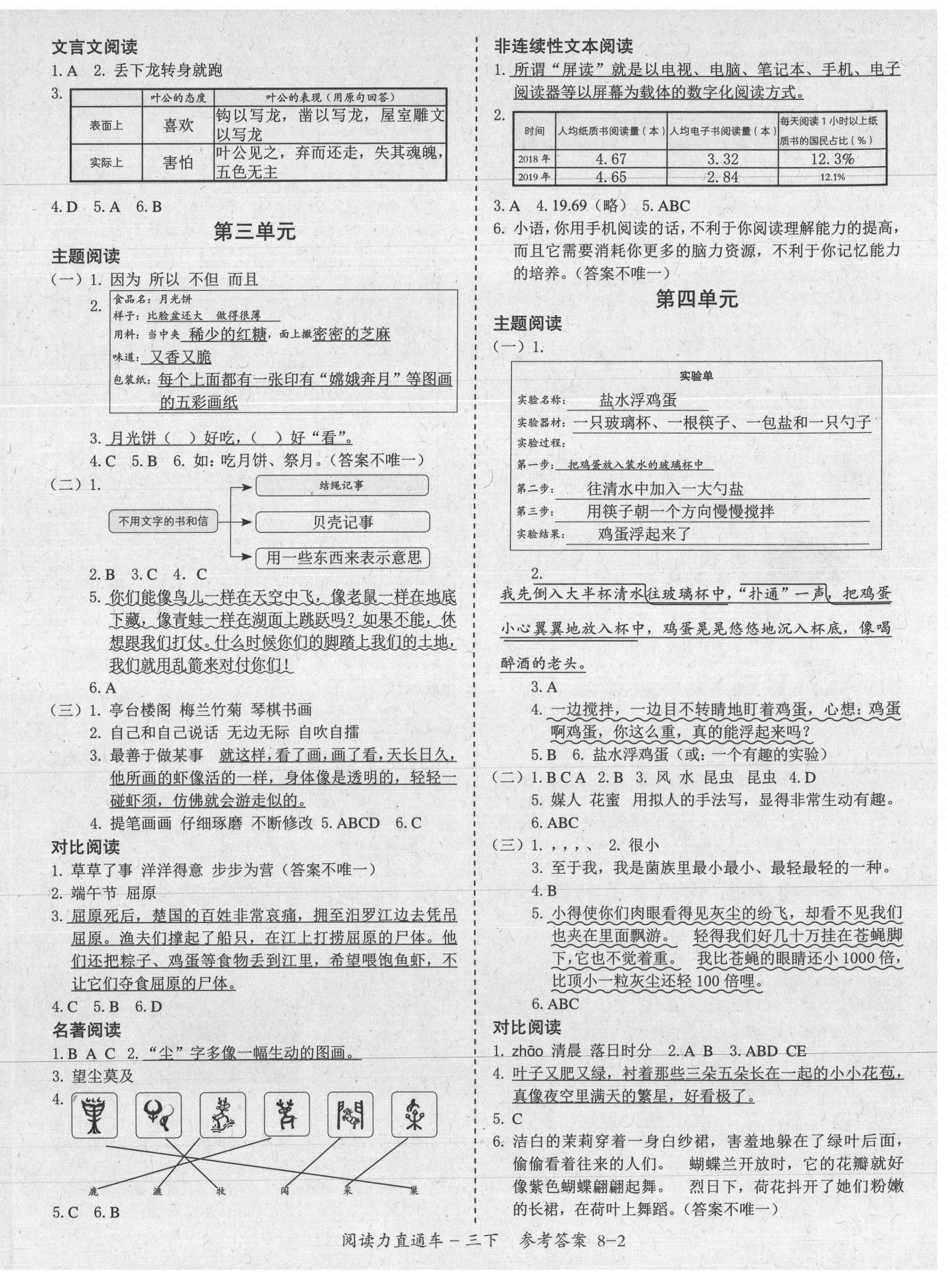 2021年阅读力直通车三年级语文下册部编版 参考答案第2页