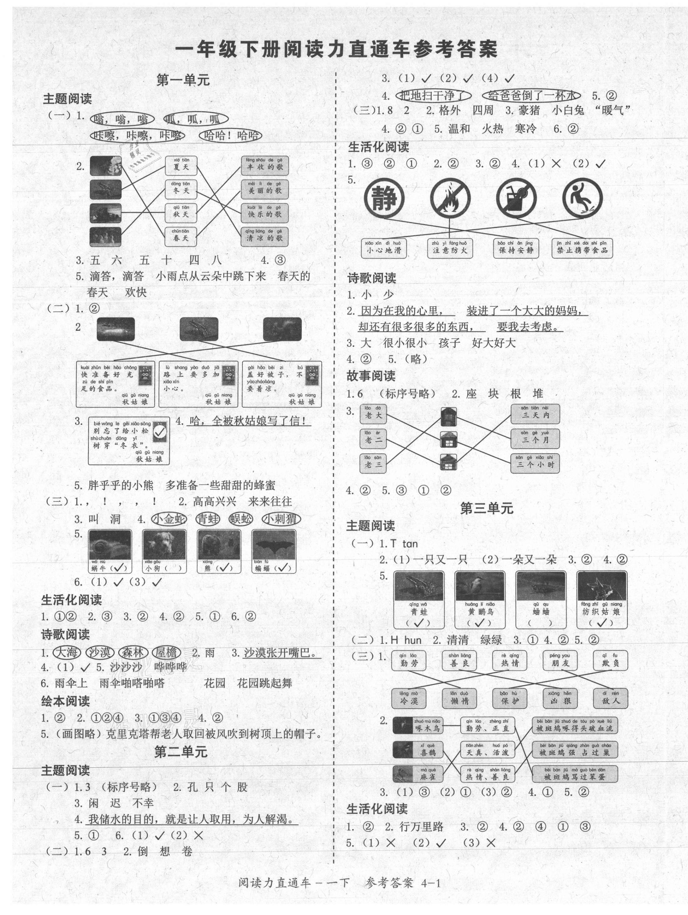 2021年閱讀力直通車一年級語文下冊部編版 第1頁