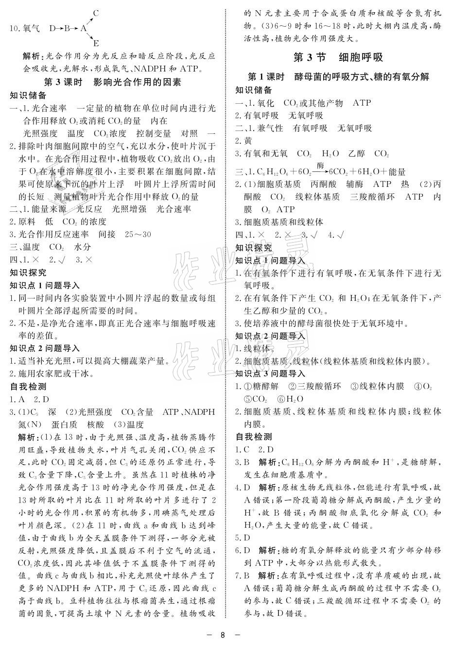 2021年鐘書金牌金典導(dǎo)學(xué)案高中生物 參考答案第8頁