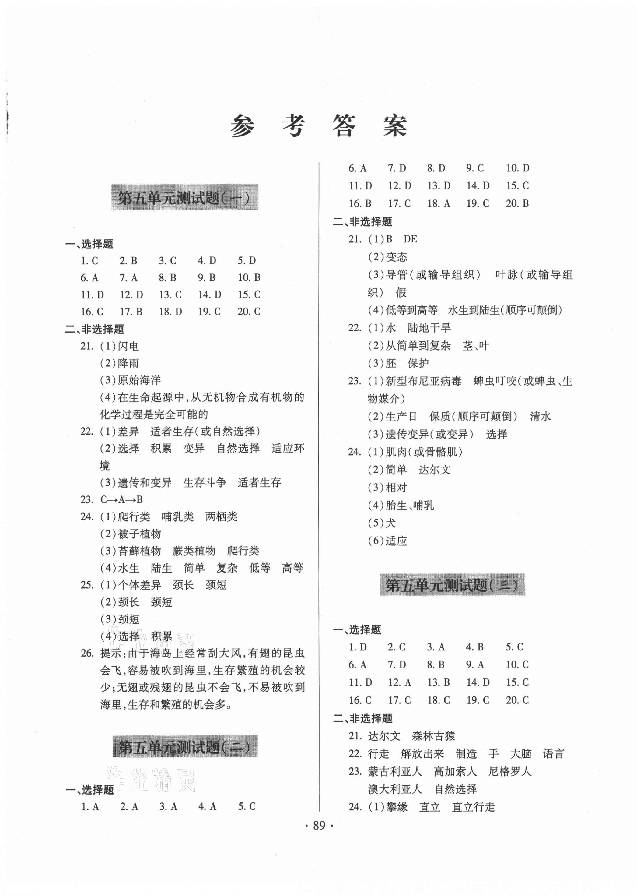 2021年單元自測試卷八年級生物下冊人教版 第1頁