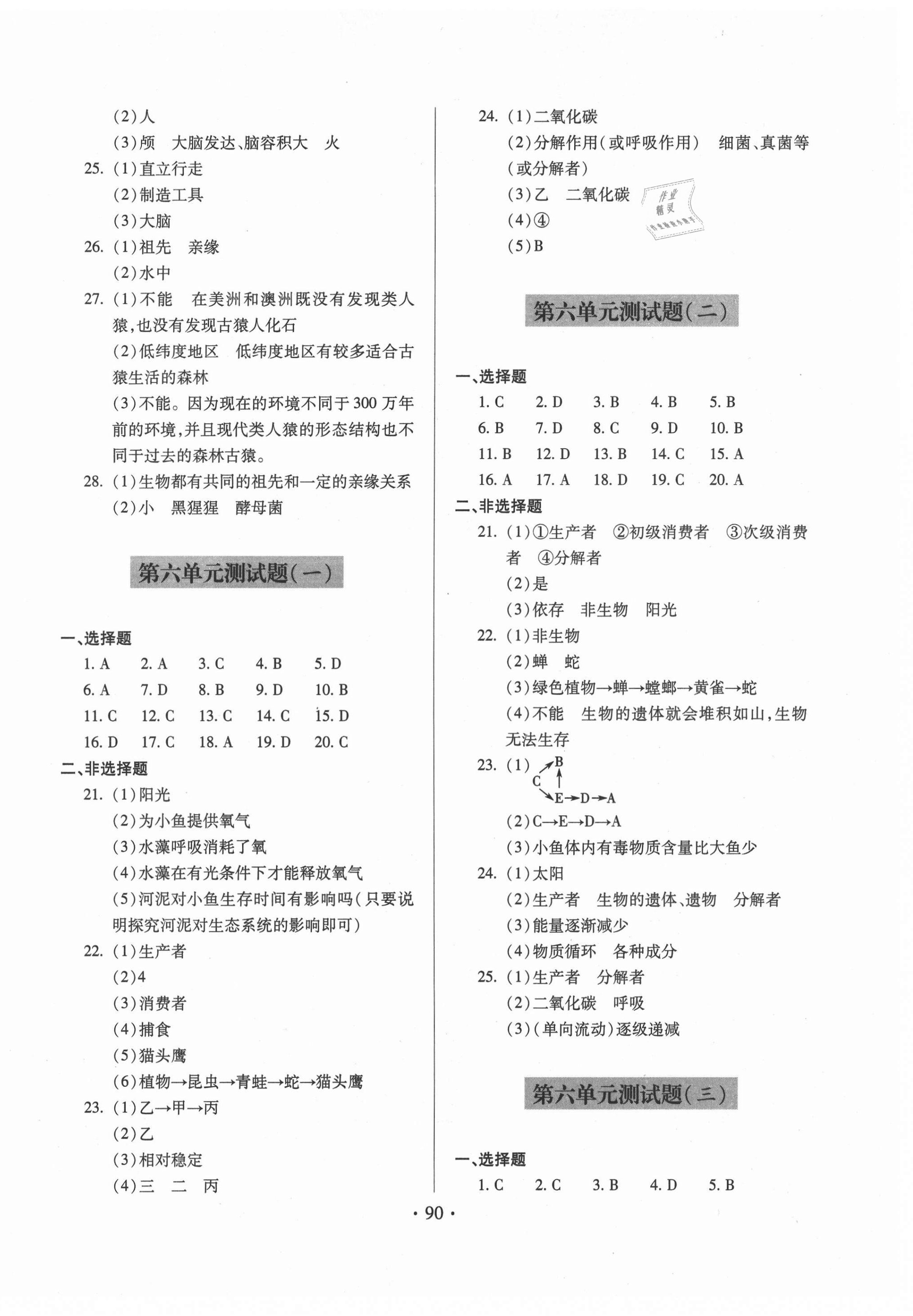 2021年单元自测试卷八年级生物下册人教版 第2页