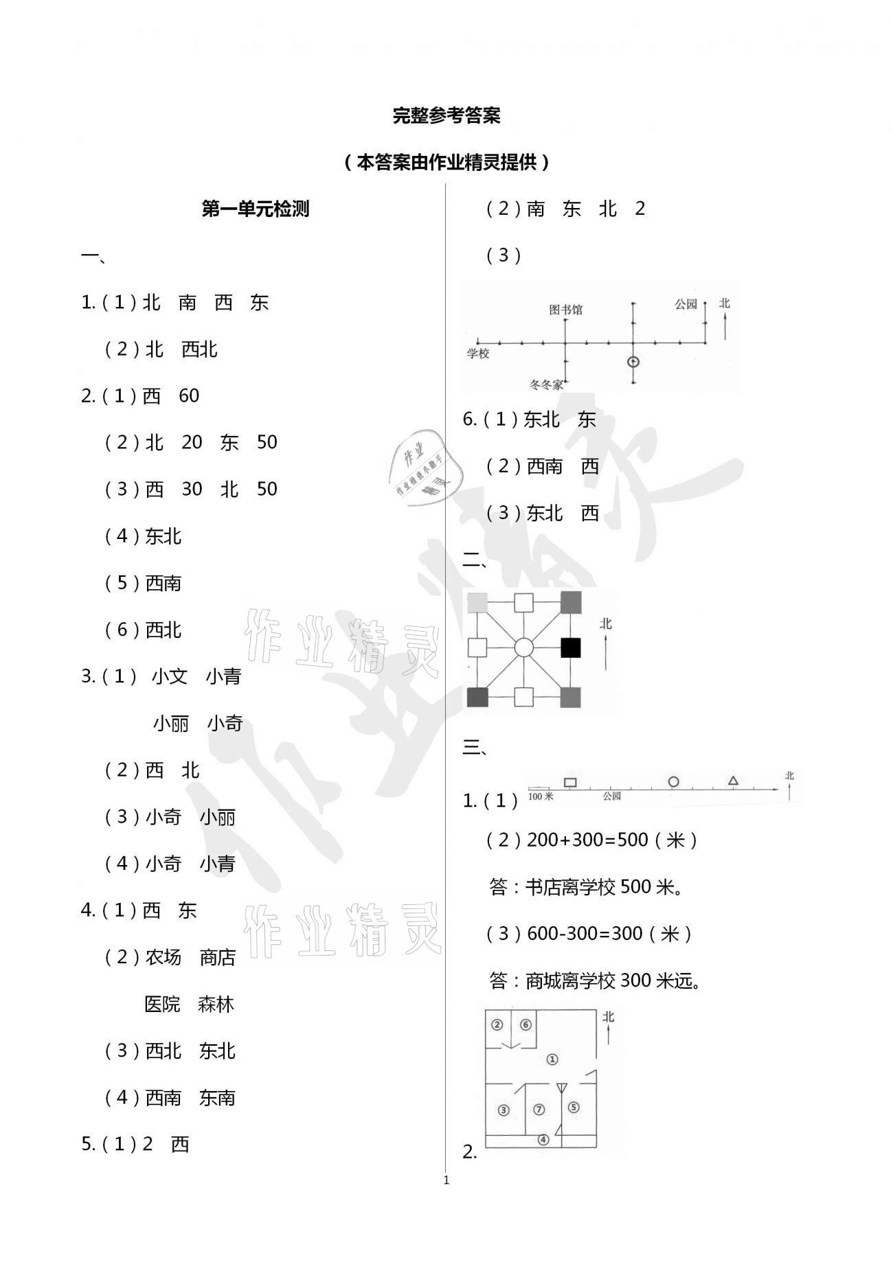 2021年單元自測(cè)試卷三年級(jí)數(shù)學(xué)下學(xué)期人教版臨沂專版 參考答案第1頁(yè)