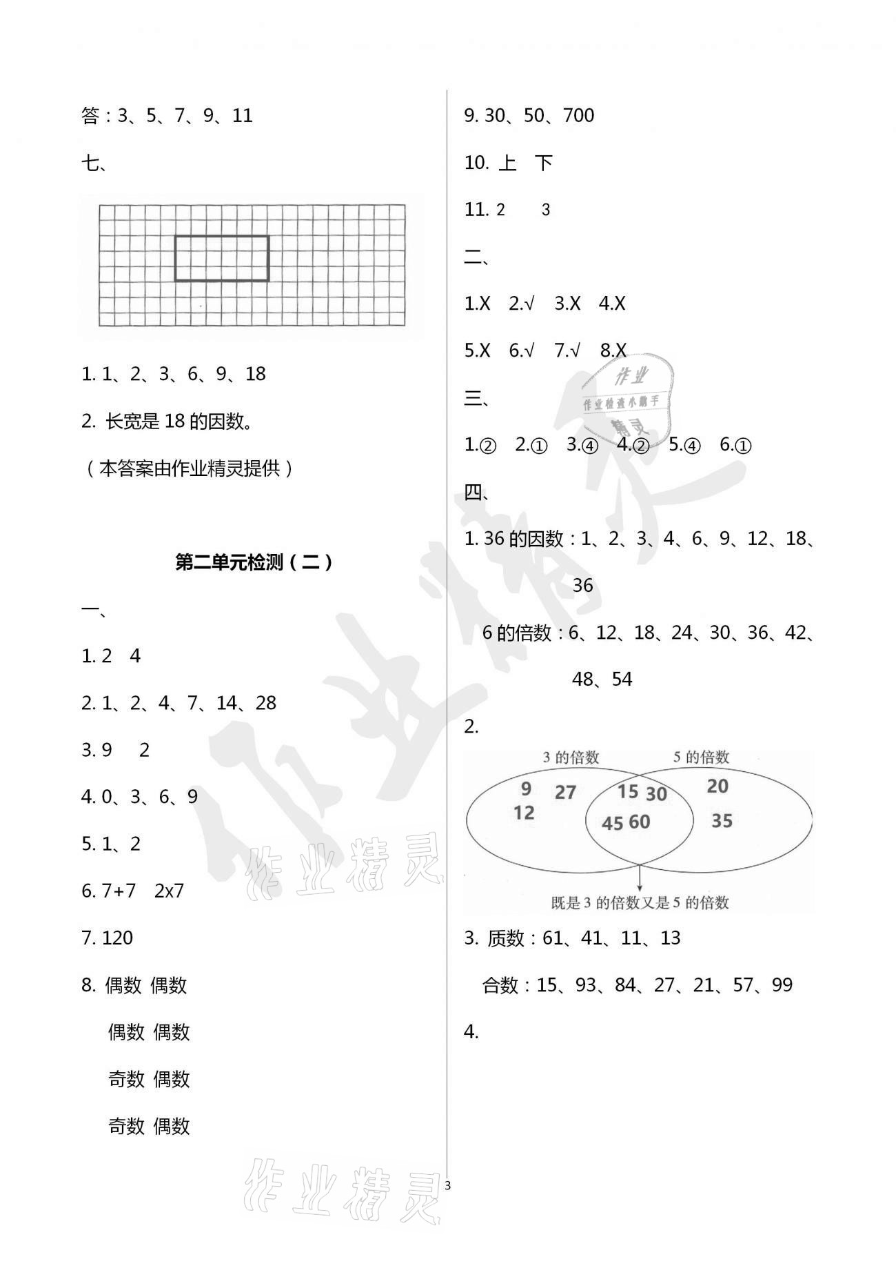 2021年单元自测试卷五年级数学下学期人教版临沂专版 参考答案第3页