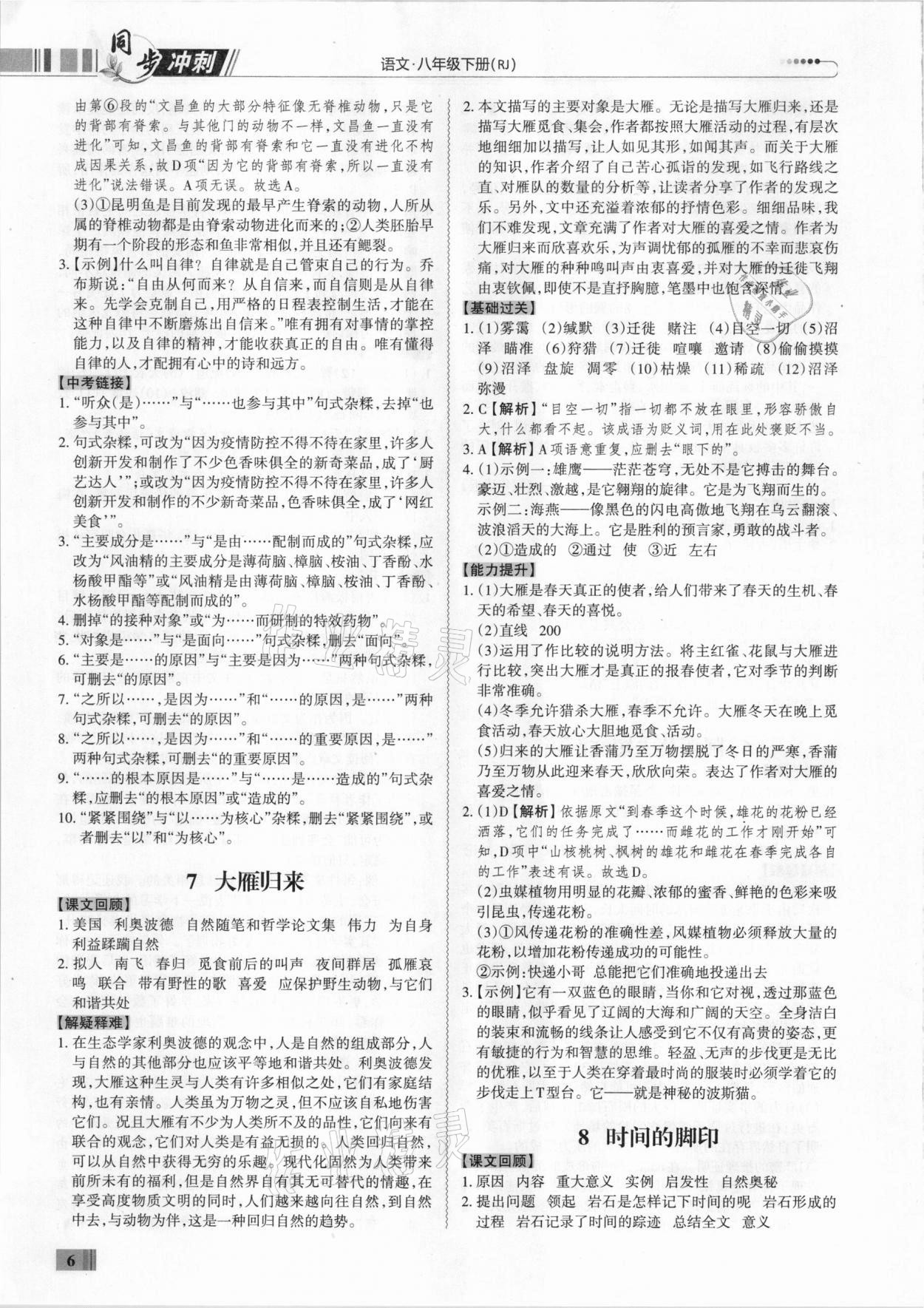 2021年同步?jīng)_刺八年級(jí)語文人教版下冊(cè)廣東專版 第6頁